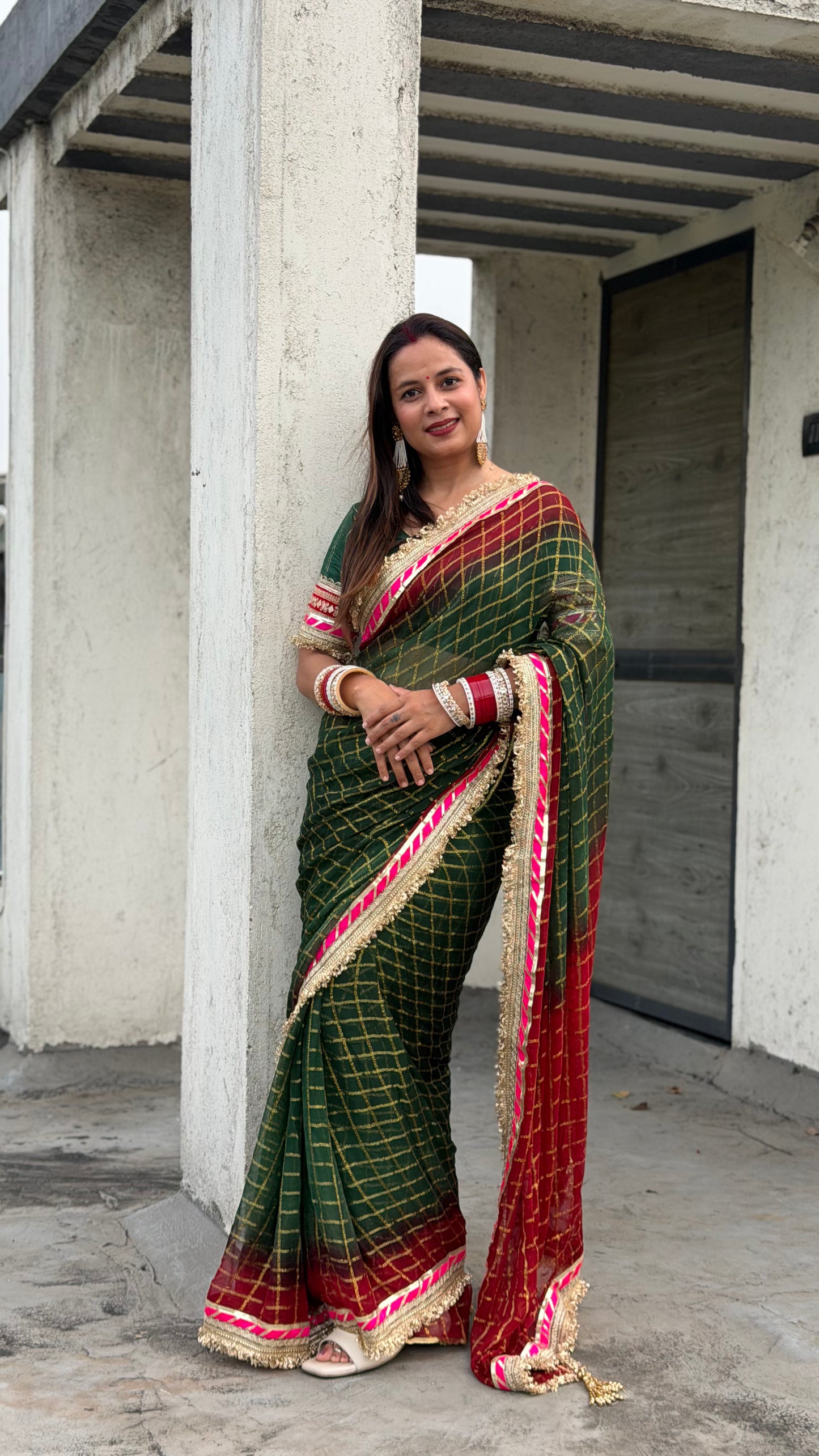Pure Viscose Green - maroon Colour Ghatchola Saree