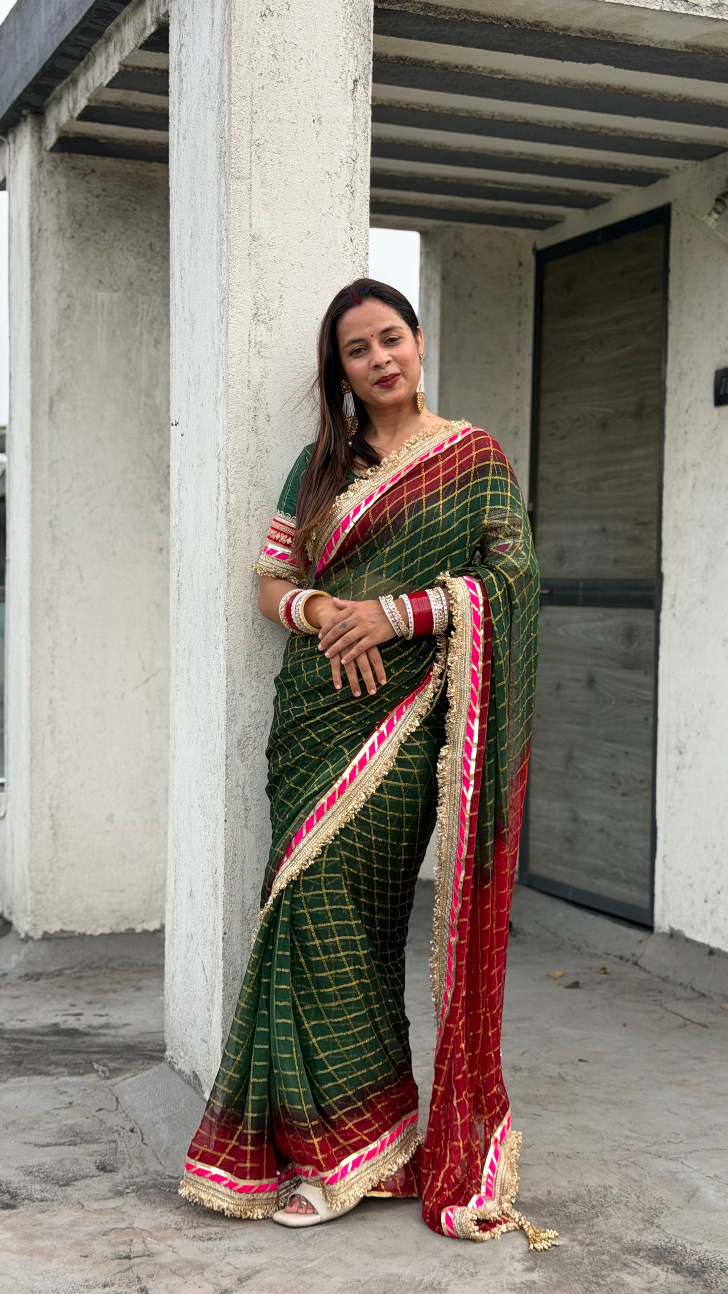 Pure Viscose Green - maroon Colour Ghatchola Saree