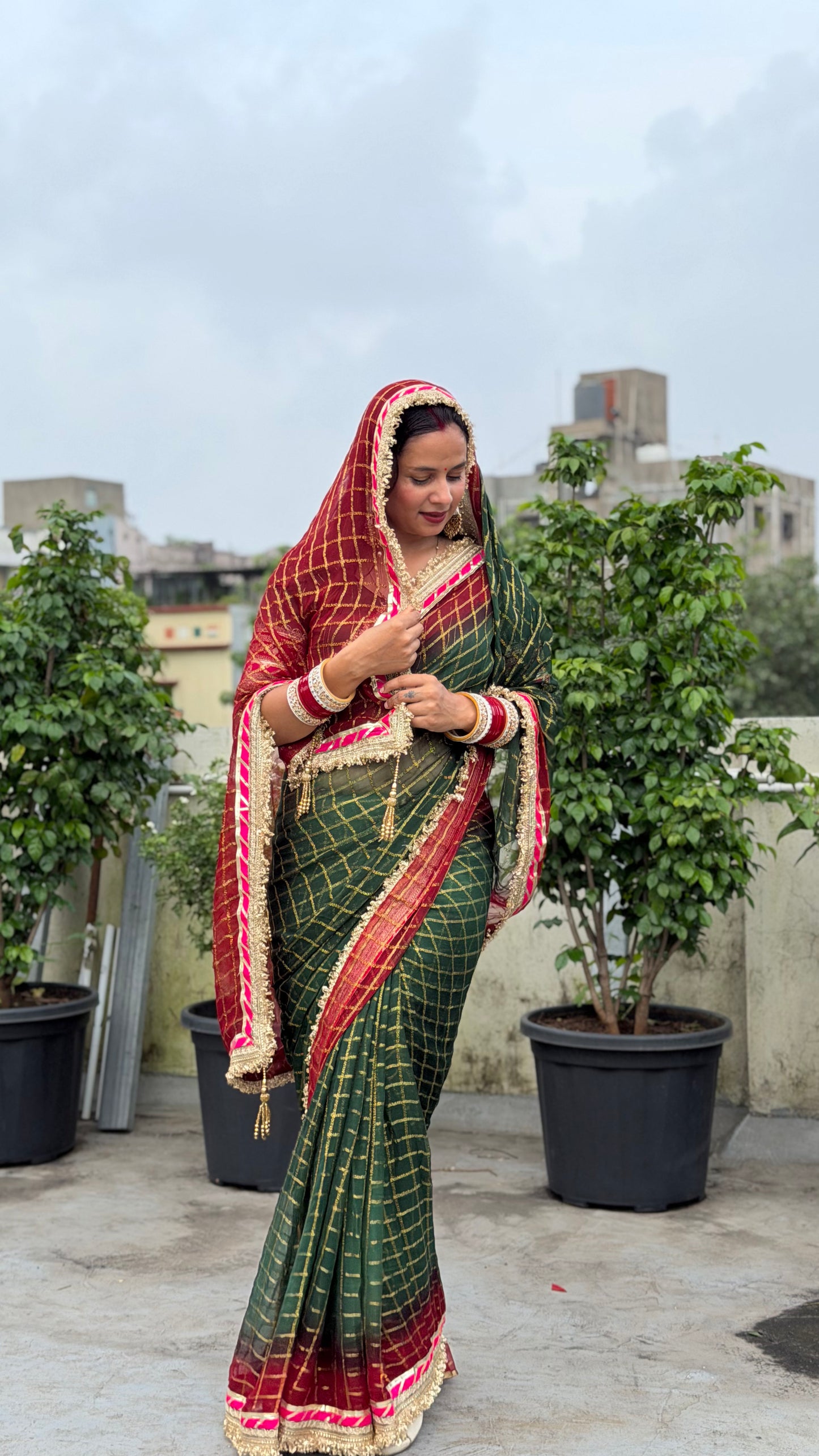 Pure Viscose Green - maroon Colour Ghatchola Saree