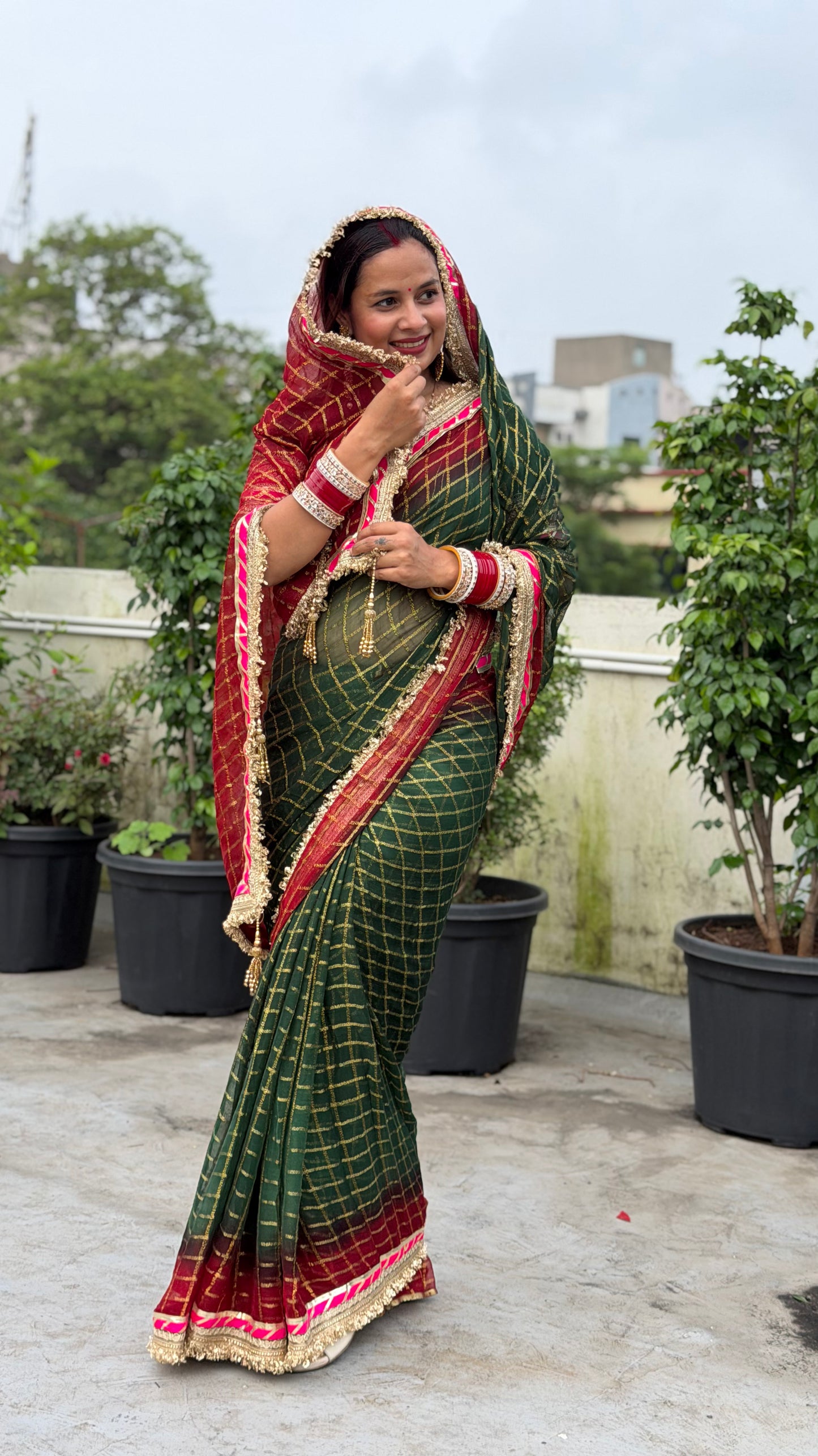 Pure Viscose Green - maroon Colour Ghatchola Saree