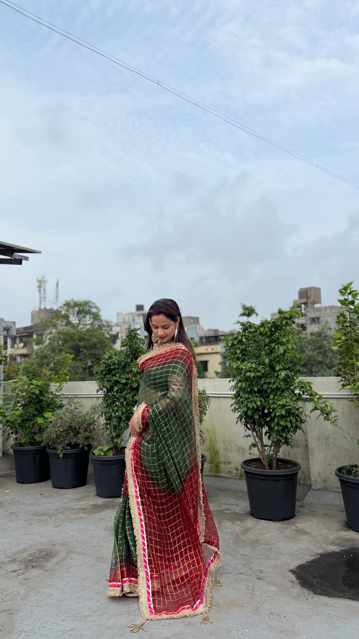 Pure Viscose Green - maroon Colour Ghatchola Saree
