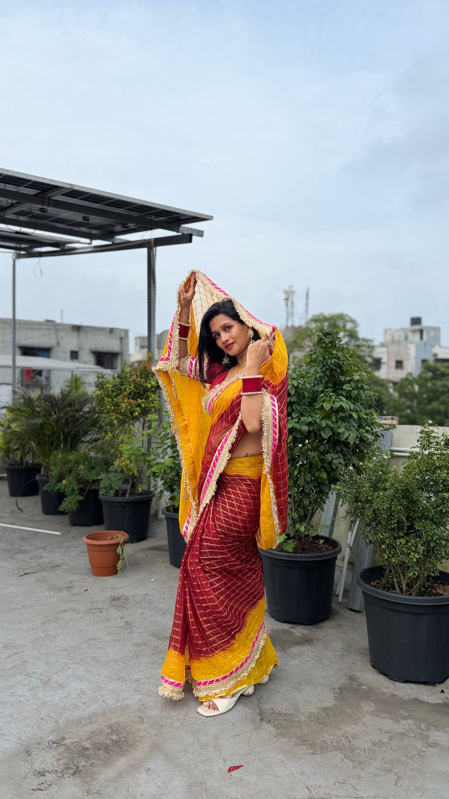 Pure Viscose Yellow - maroon Colour Ghatchola Saree