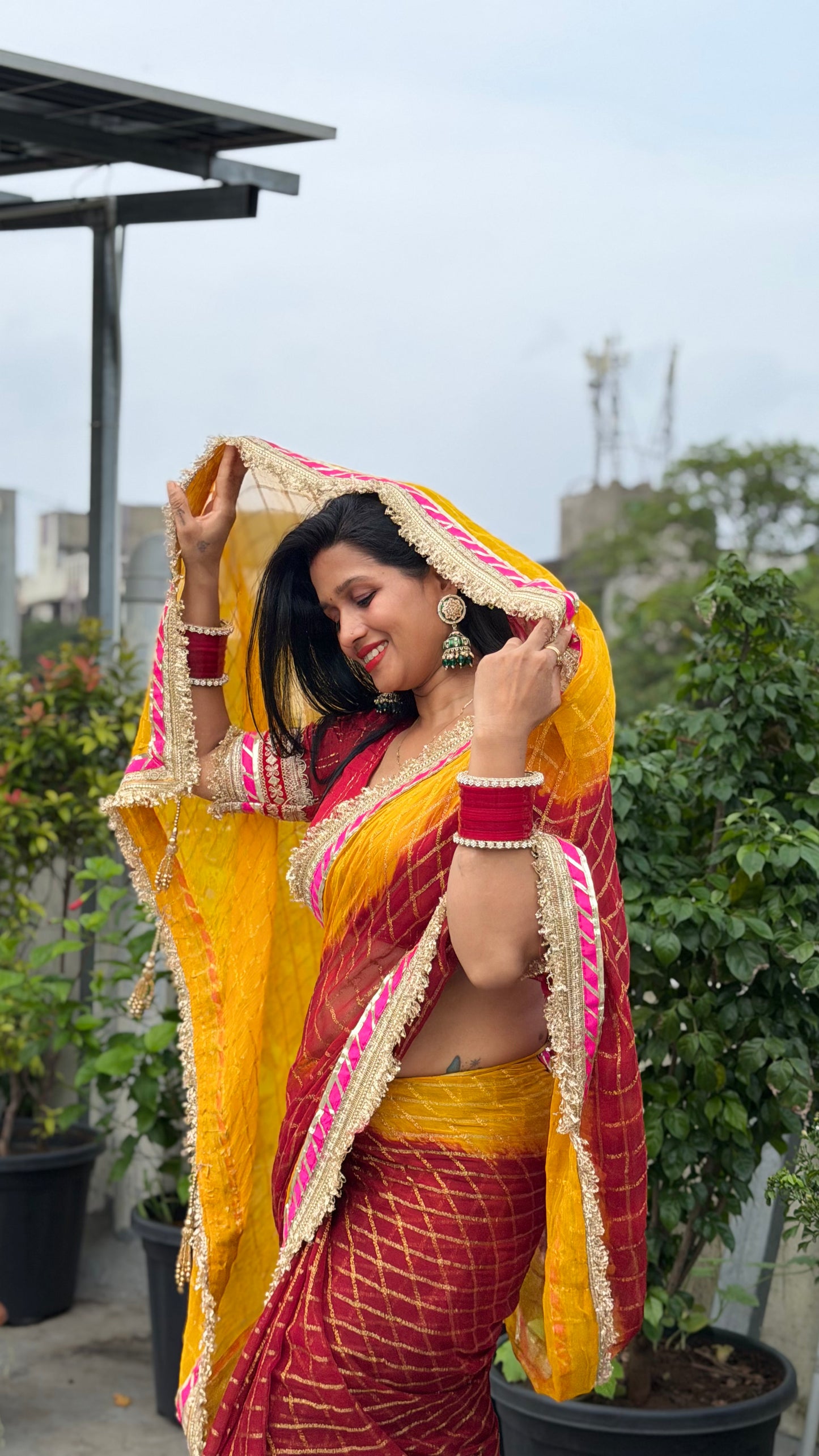 Pure Viscose Yellow - maroon Colour Ghatchola Saree