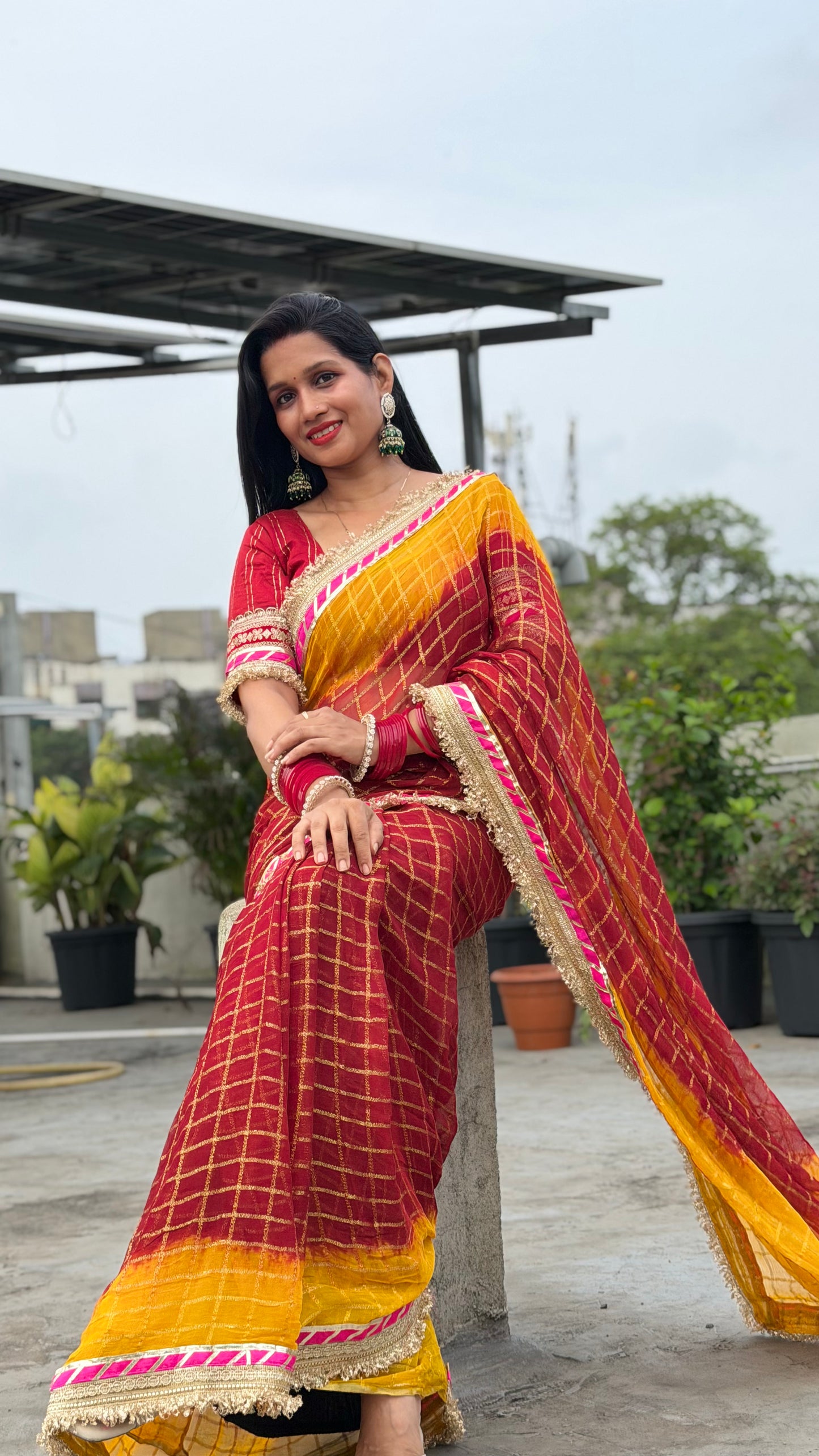 Pure Viscose Yellow - maroon Colour Ghatchola Saree