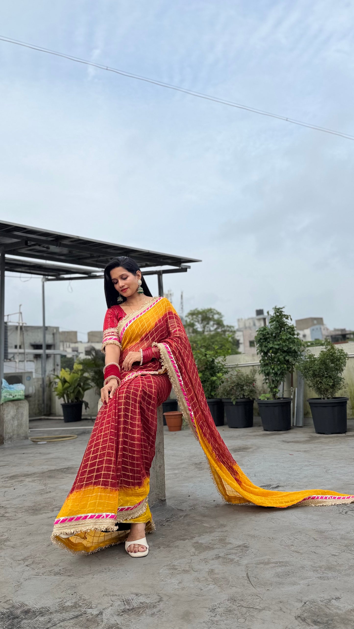 Pure Viscose Yellow - maroon Colour Ghatchola Saree