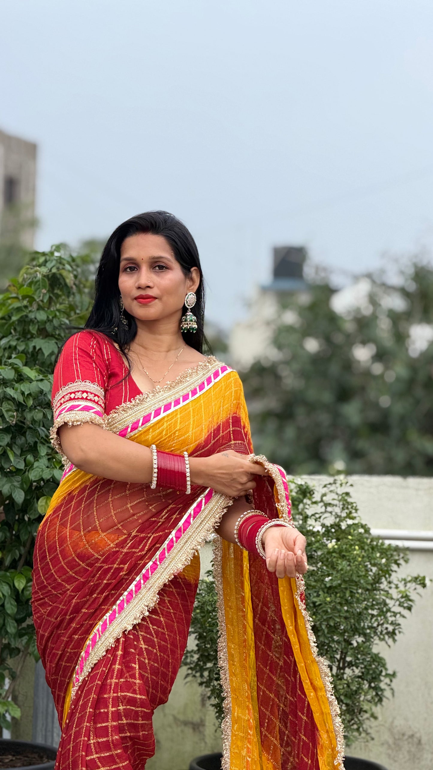 Pure Viscose Yellow - maroon Colour Ghatchola Saree