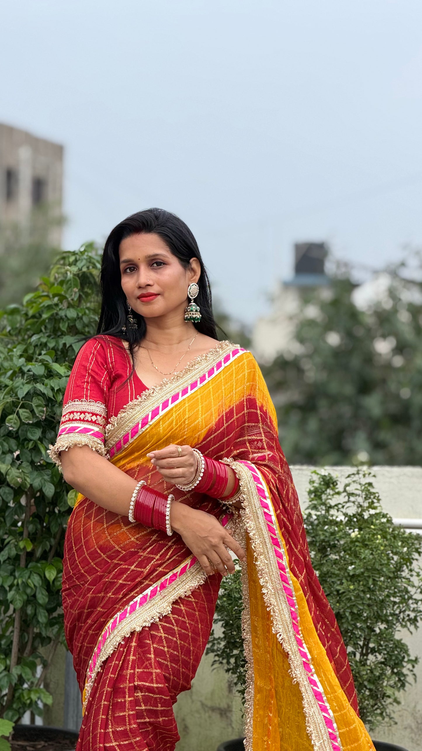 Pure Viscose Yellow - maroon Colour Ghatchola Saree