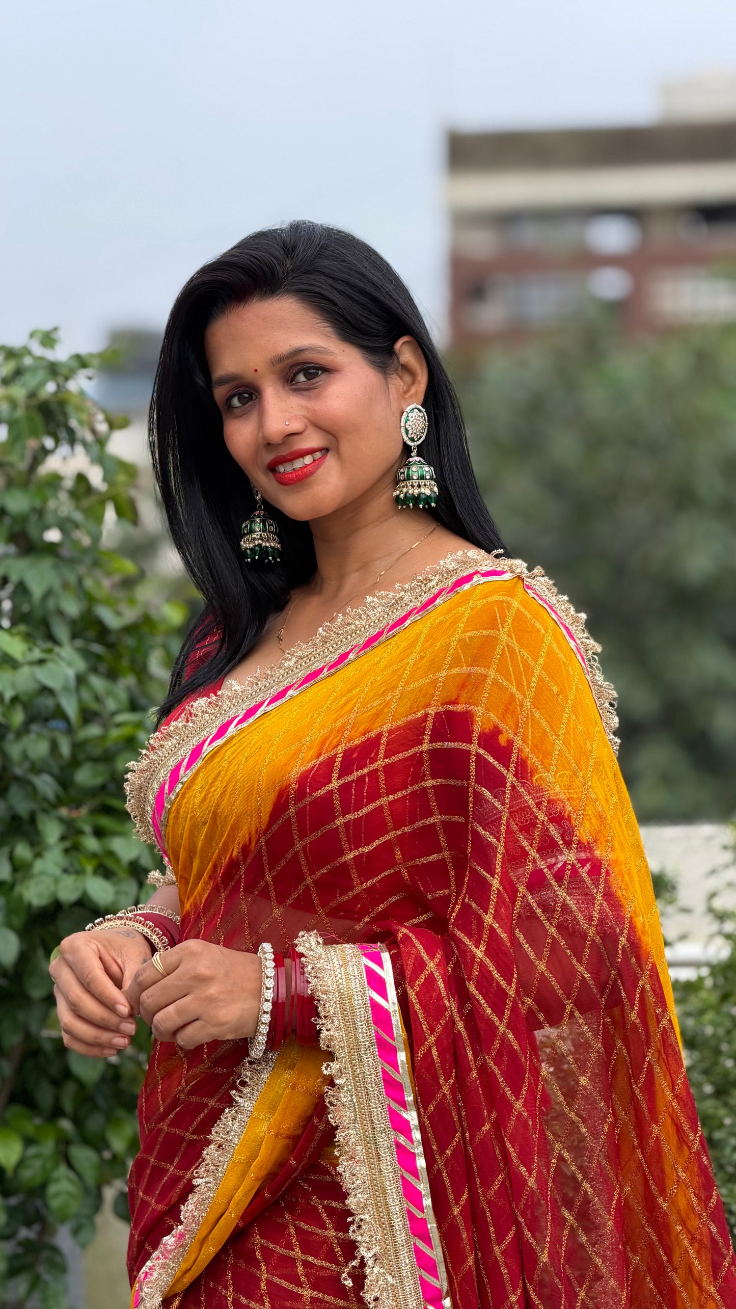 Pure Viscose Yellow - maroon Colour Ghatchola Saree