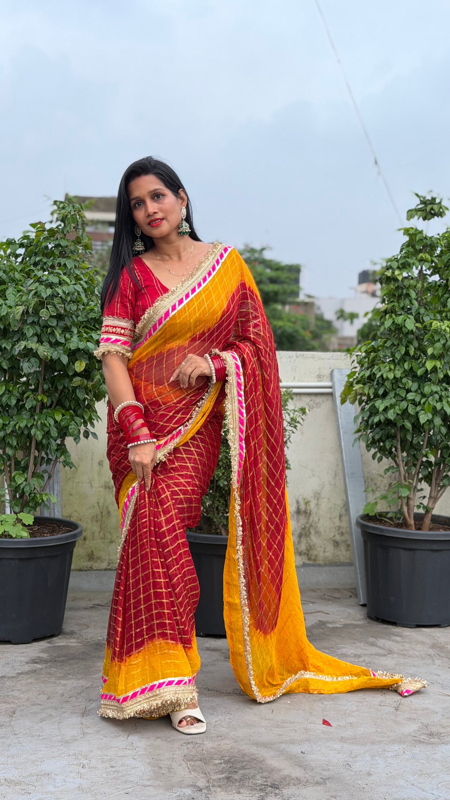 Pure Viscose Yellow - maroon Colour Ghatchola Saree