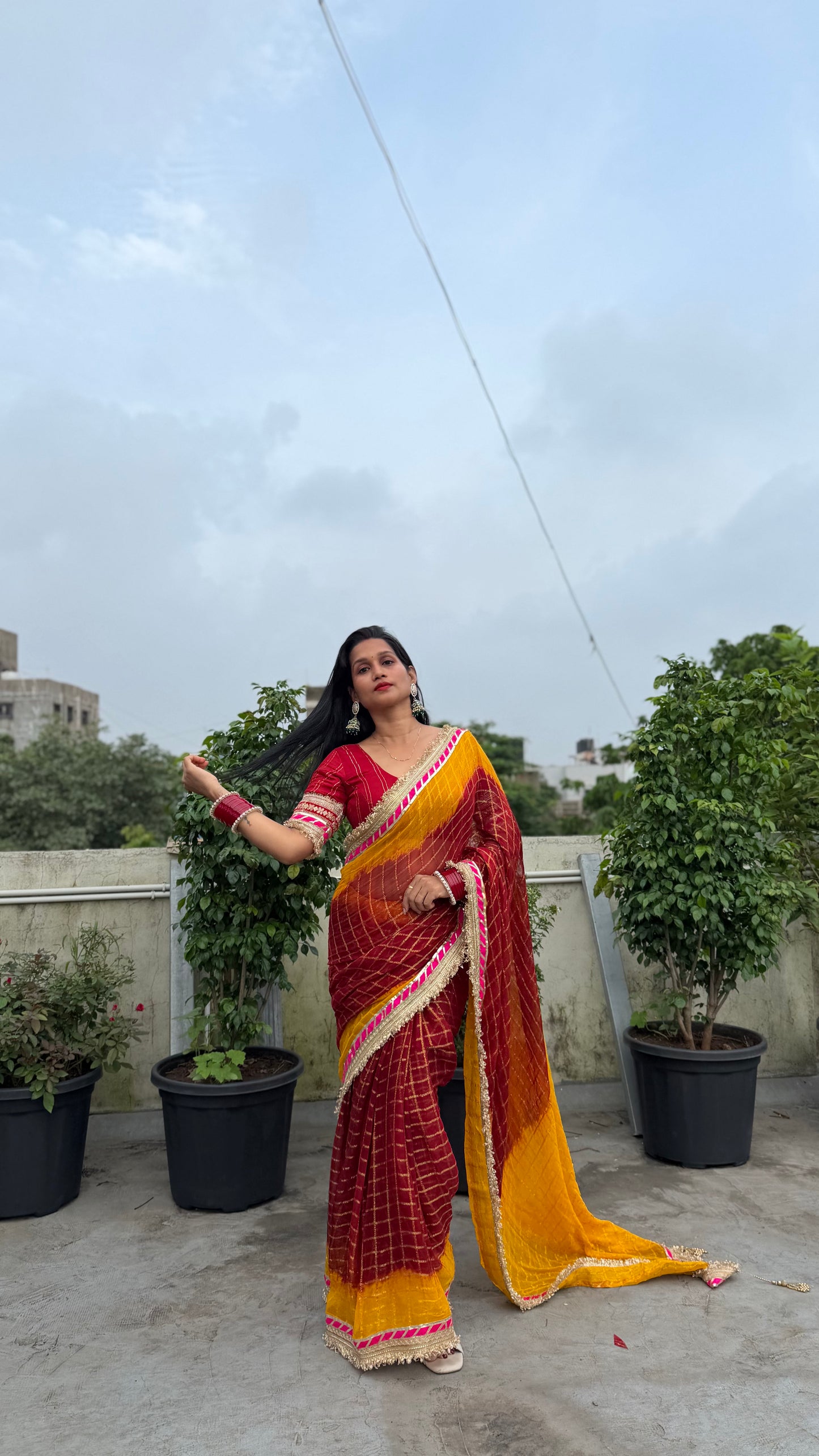 Pure Viscose Yellow - maroon Colour Ghatchola Saree