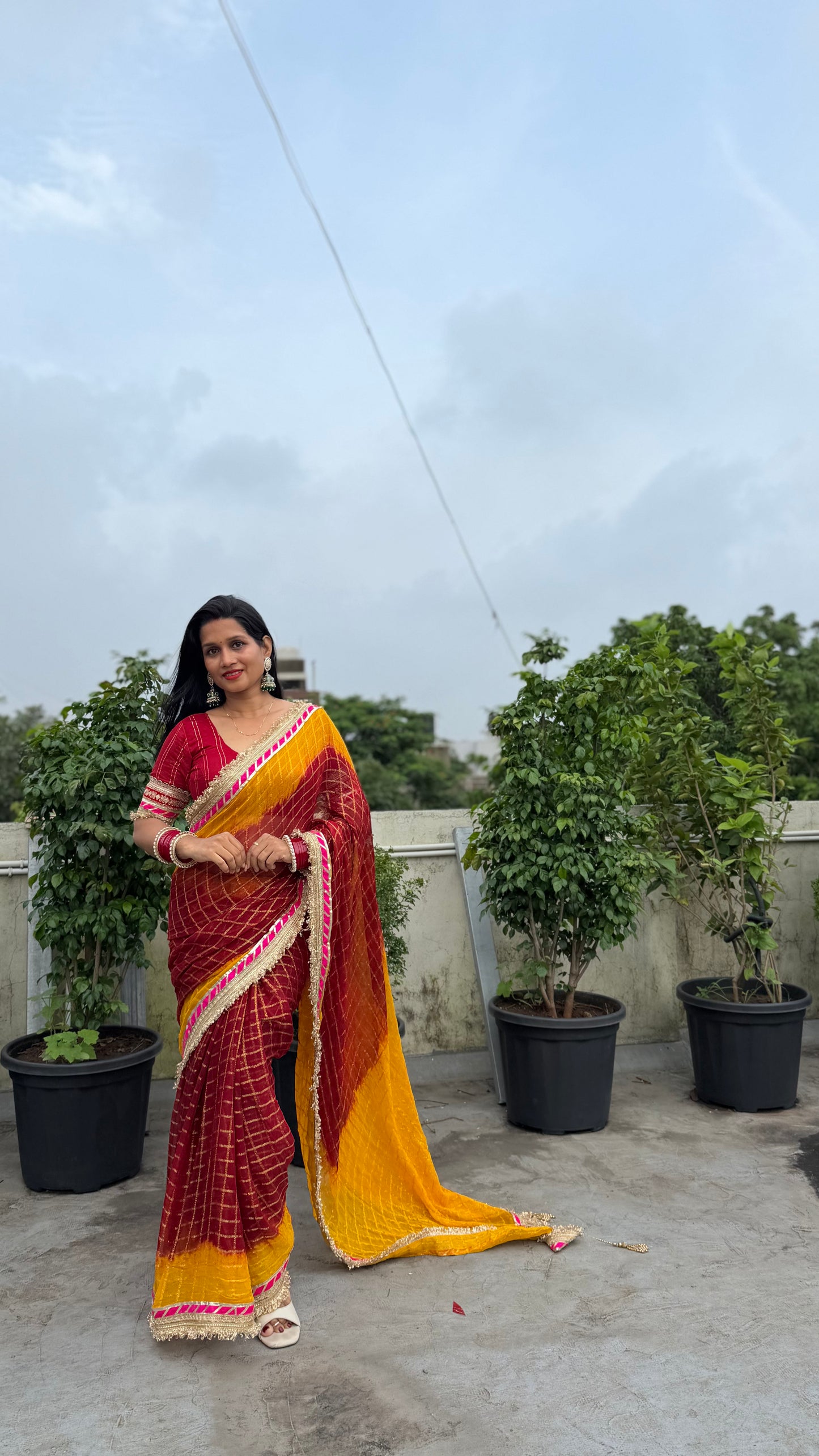 Pure Viscose Yellow - maroon Colour Ghatchola Saree
