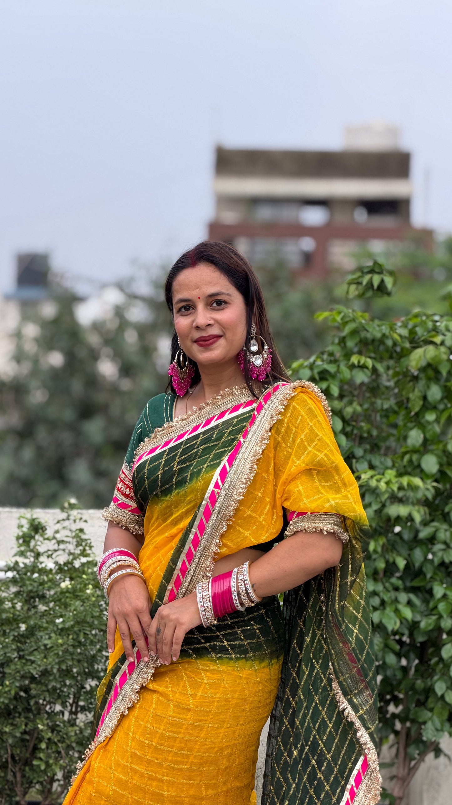 Pure Viscose Yellow - Green Colour Ghatchola Saree