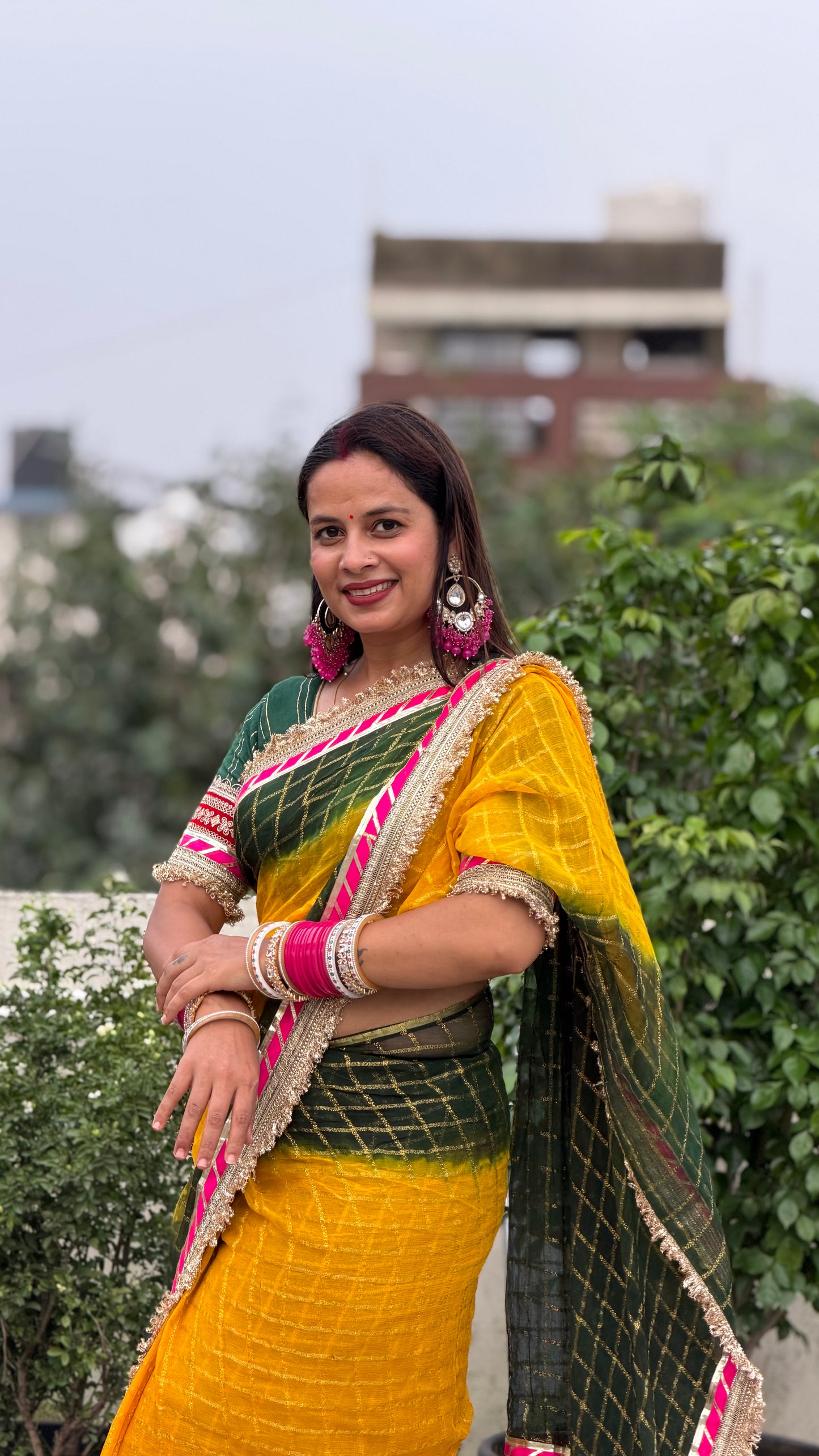 Pure Viscose Yellow - Green Colour Ghatchola Saree