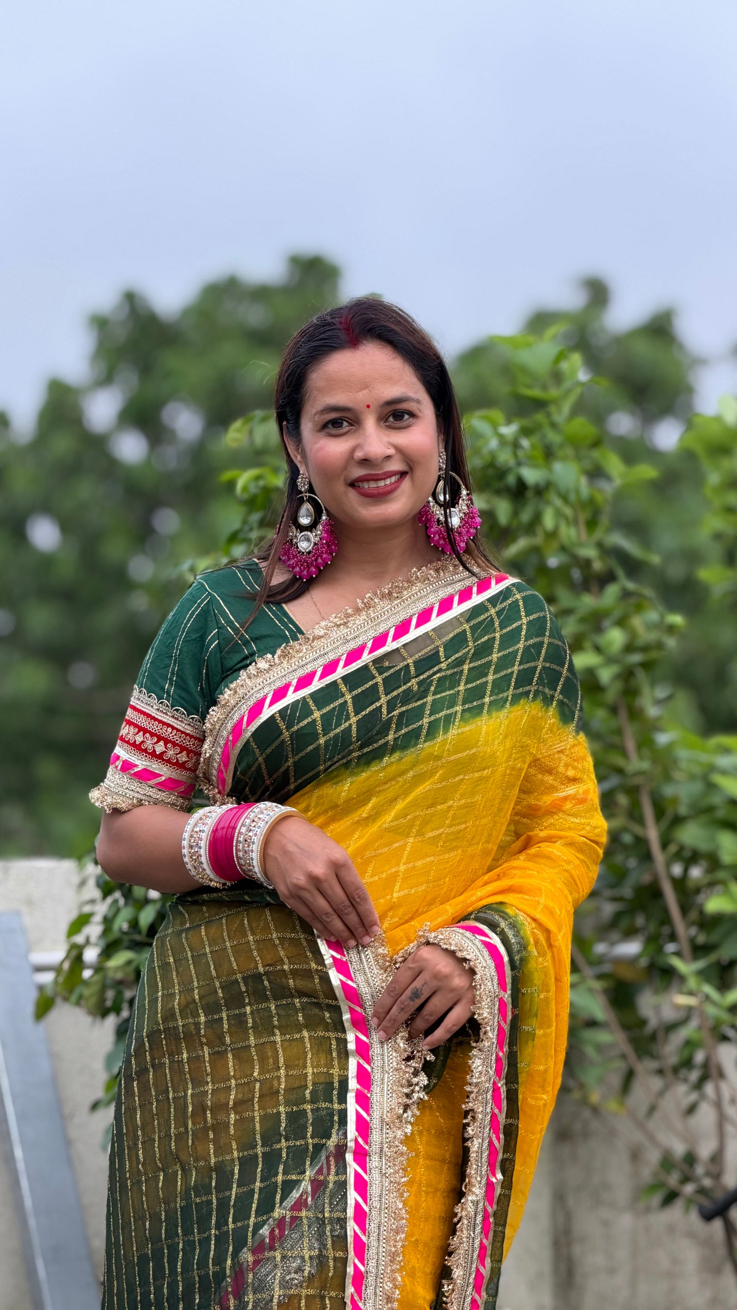 Pure Viscose Yellow - Green Colour Ghatchola Saree