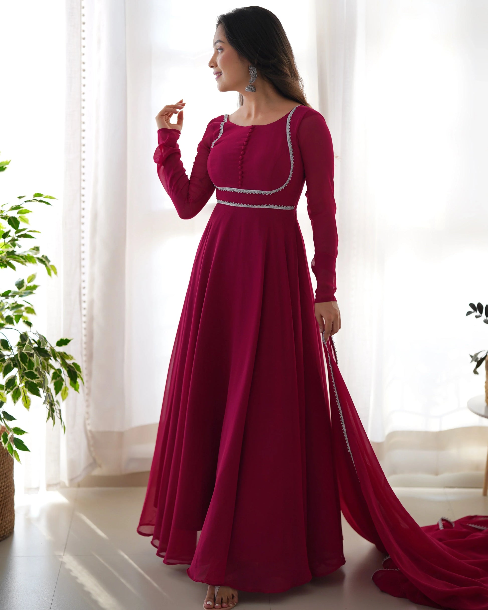 Unique Pattern Dark Pink Color Gown With Dupatta – Desilook Lifestyle Unique Pattern Dark Pink Color Gown With Dupatta – Desilook Lifestyle