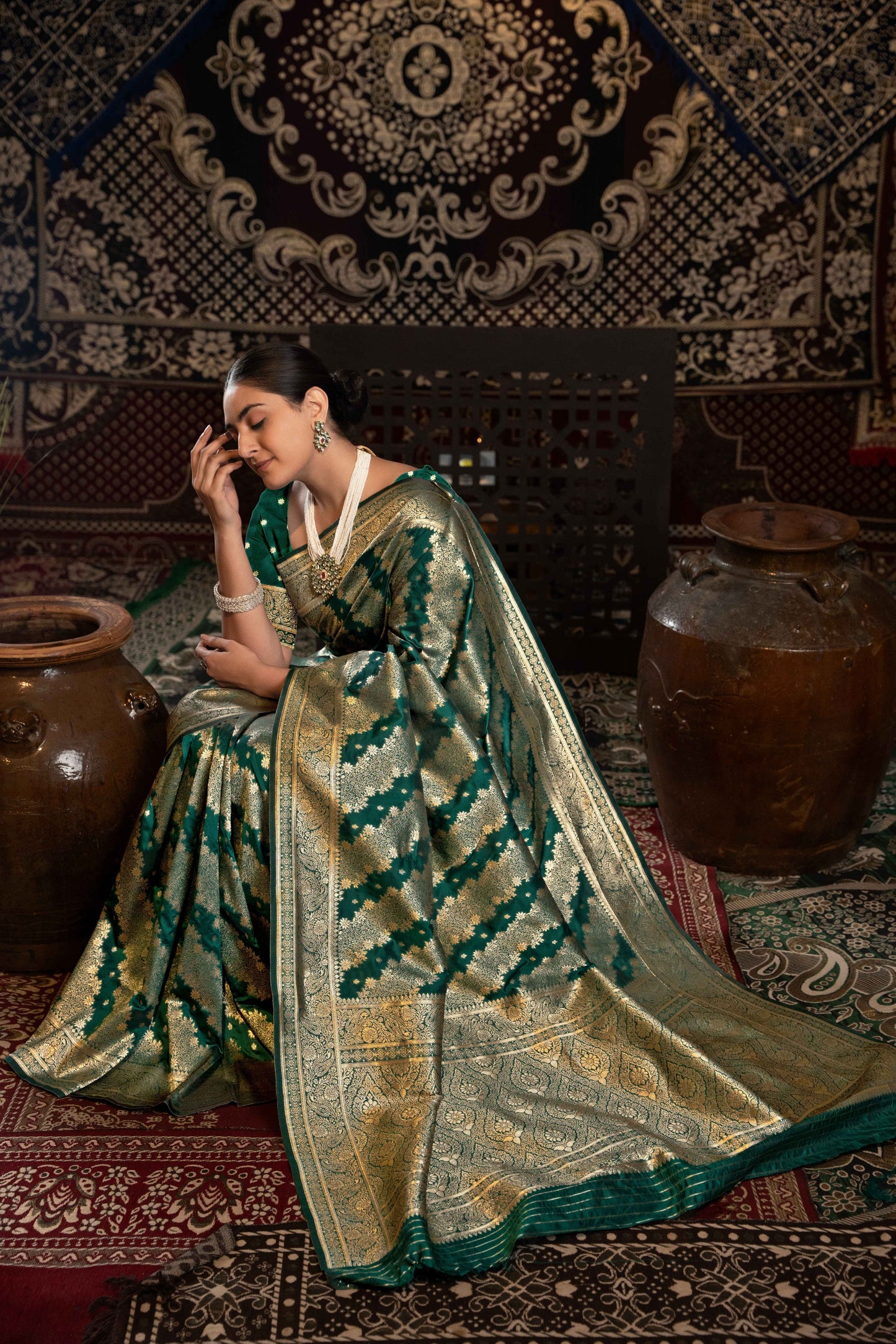 Green Color Banarasi Silk Saree With Beautiful Zari Woven Design