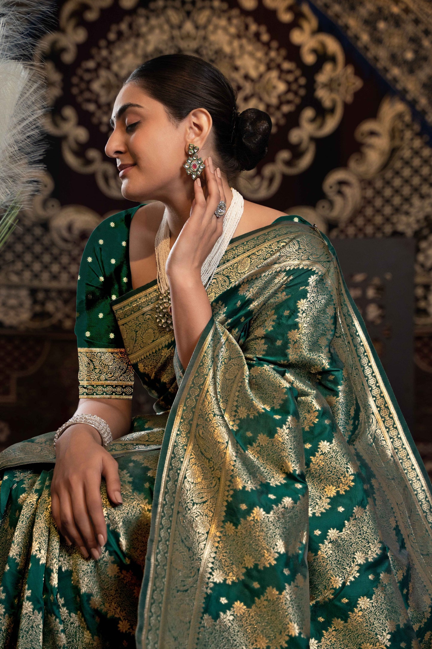Green Color Banarasi Silk Saree With Beautiful Zari Woven Design