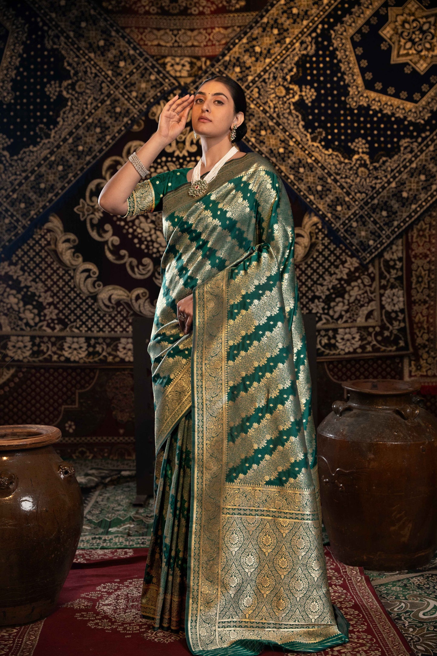 Green Color Banarasi Silk Saree With Beautiful Zari Woven Design