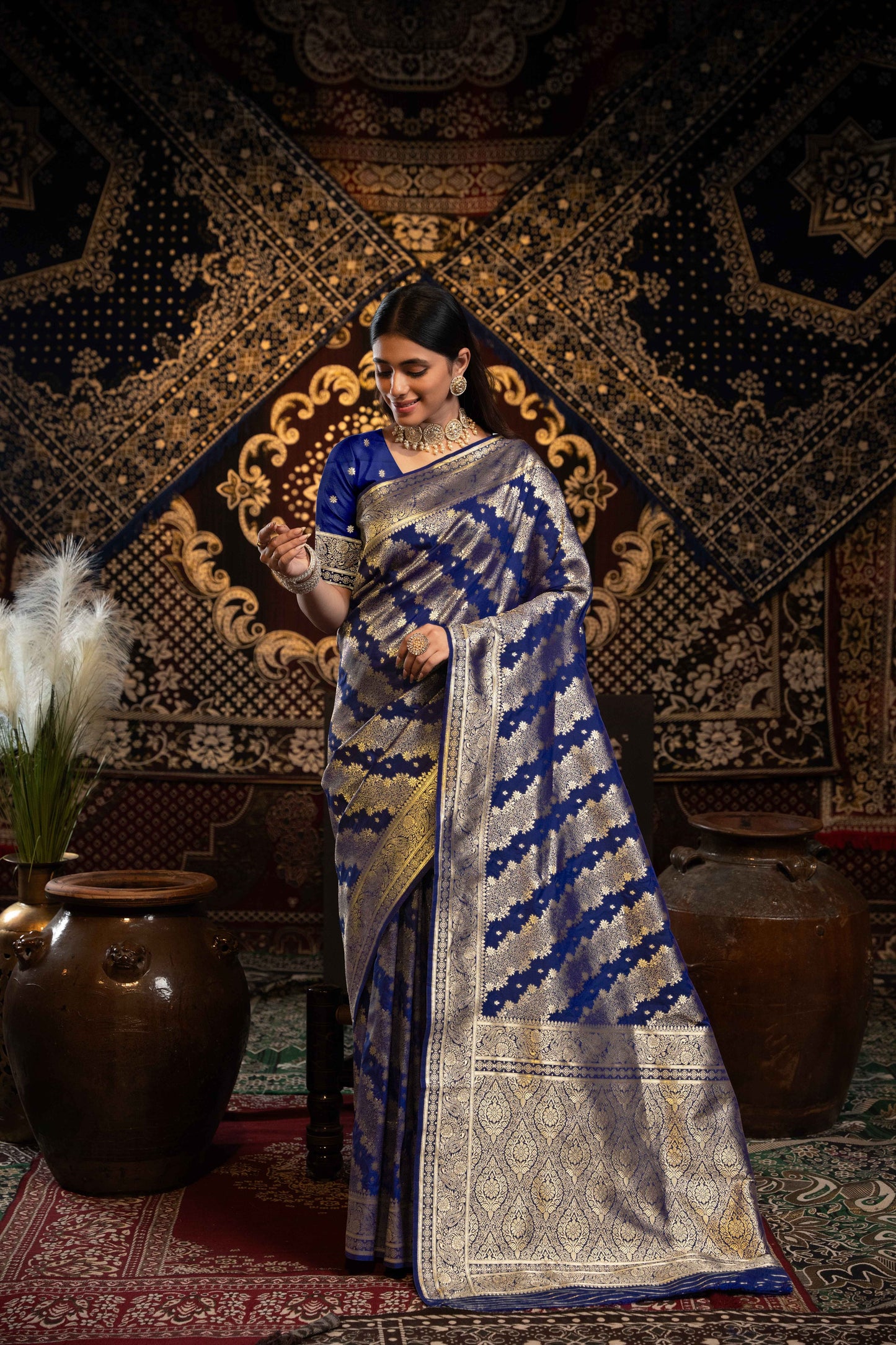Royal Blue Color Banarasi Silk Saree With Beautiful Zari Woven Design