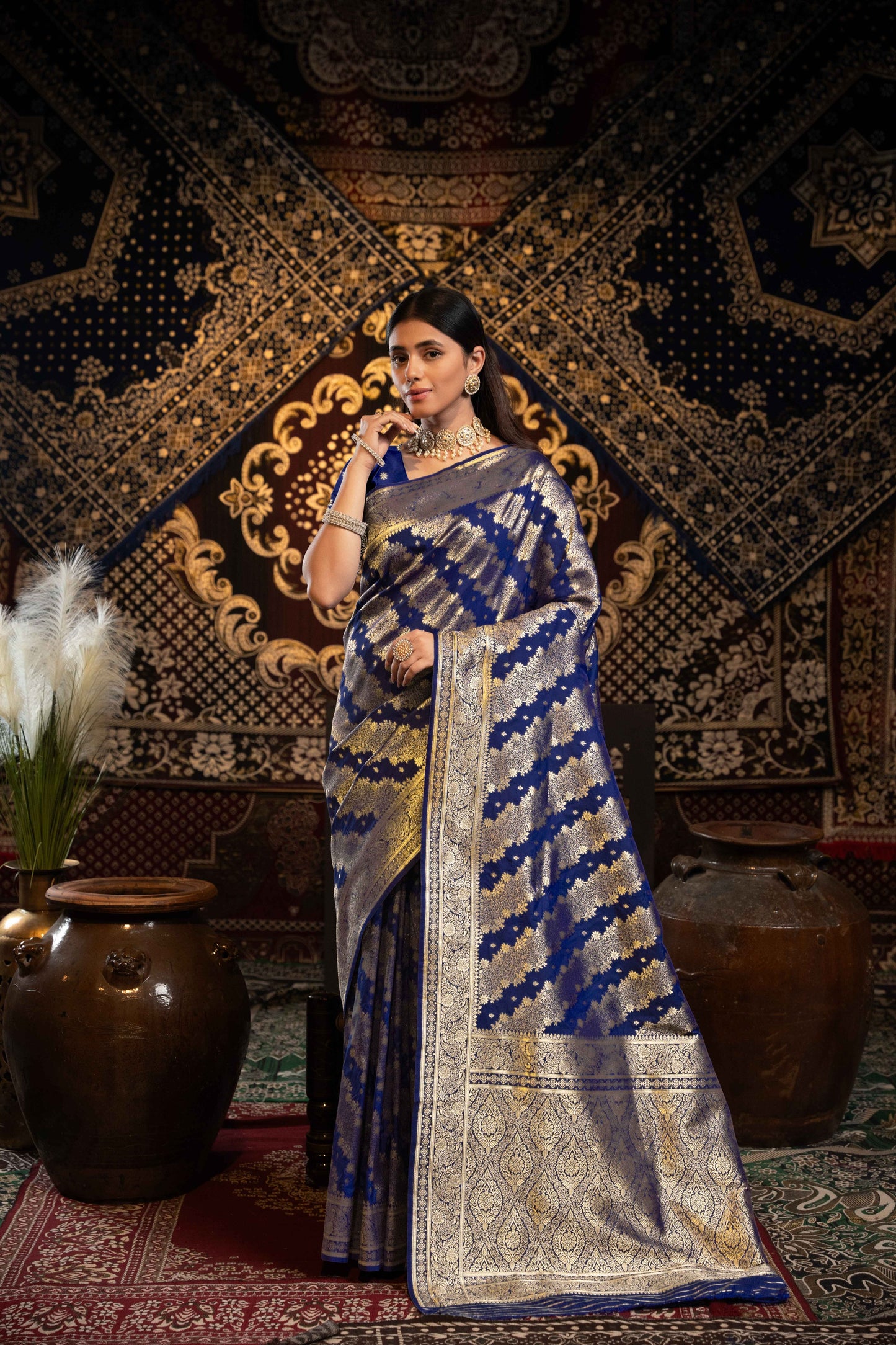 Royal Blue Color Banarasi Silk Saree With Beautiful Zari Woven Design