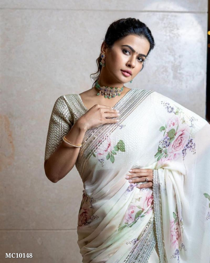 जॉर्जेट डिजिटल वर्क कॉर्डिंग कढ़ाई अनुक्रम कार्य