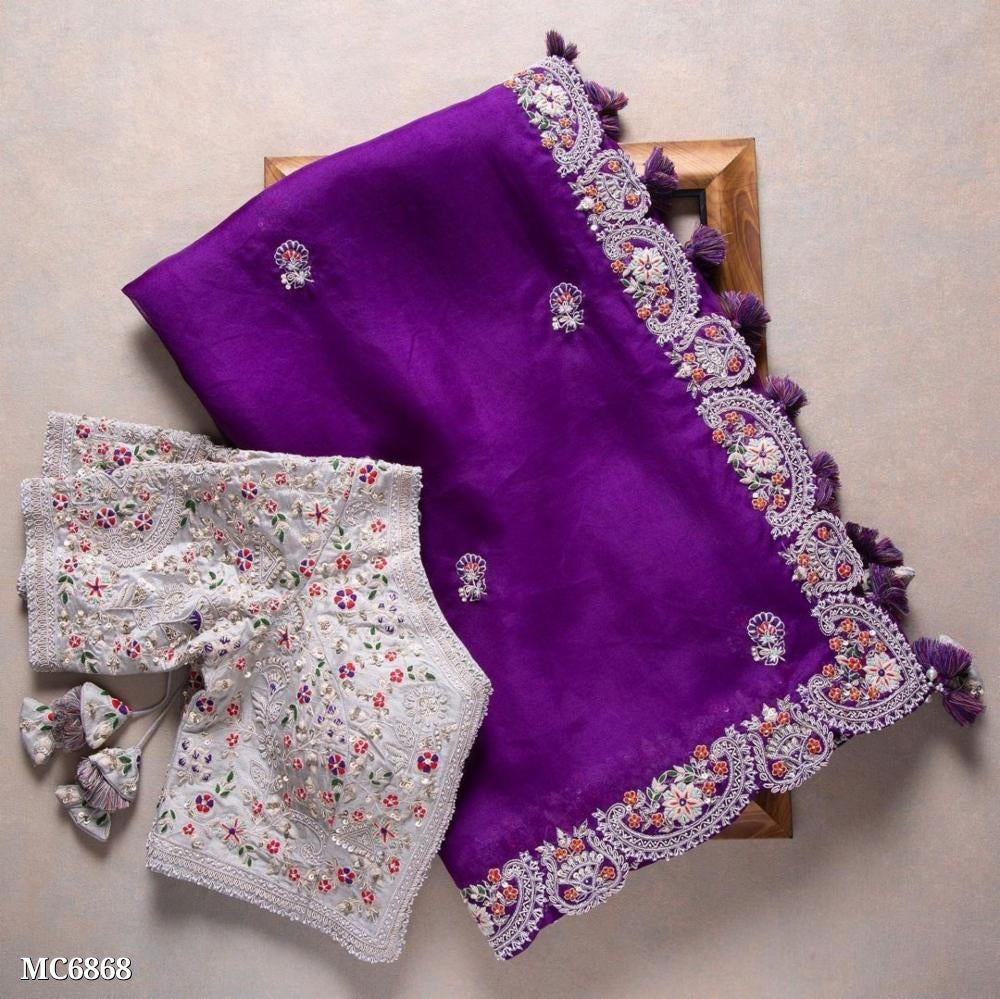 साड़ी शुद्ध ऑर्गेना अनुक्रम कढ़ाई काम