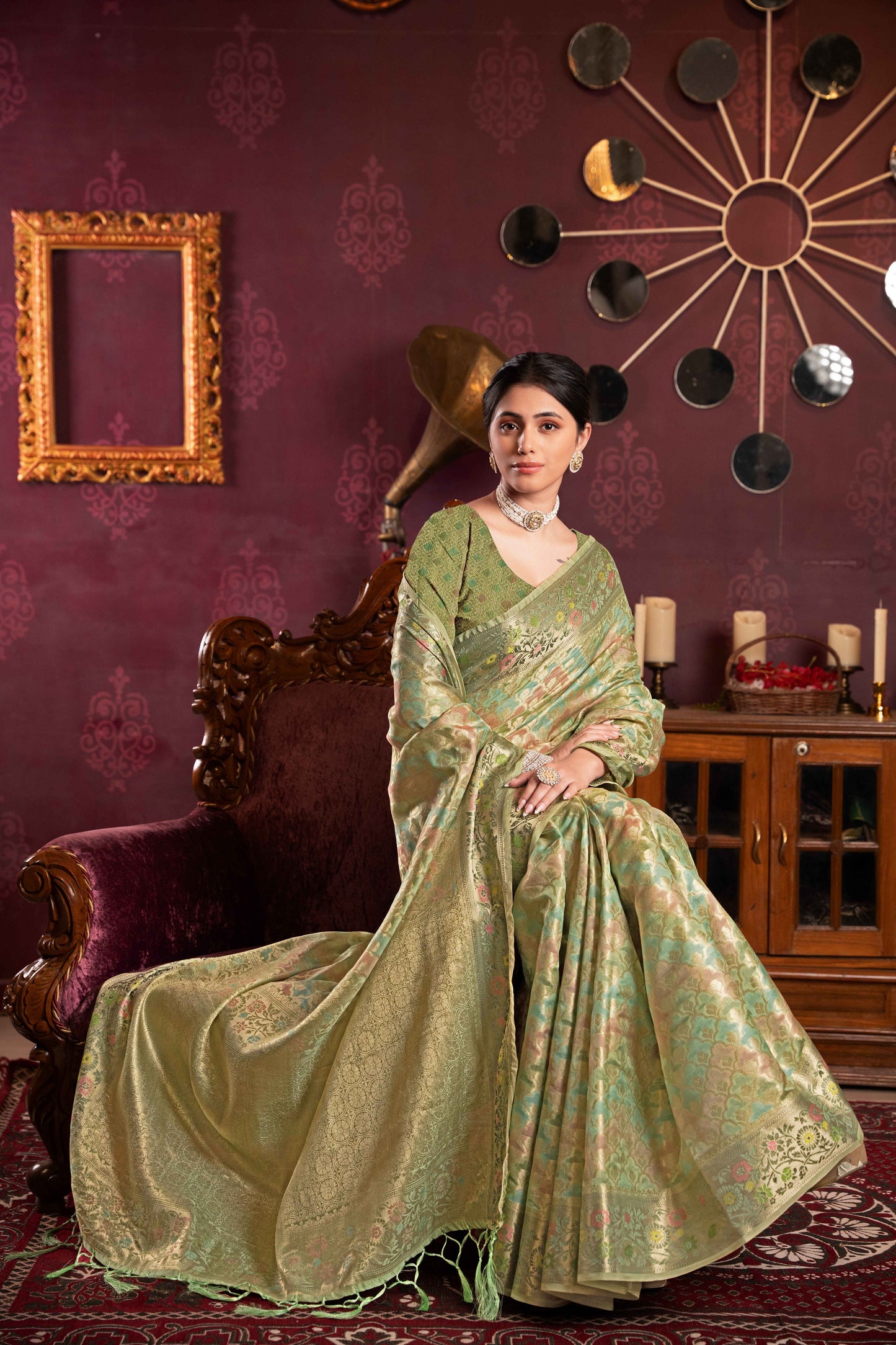 Pista Color Organza Silk Saree With Beautiful Zari Woven Work