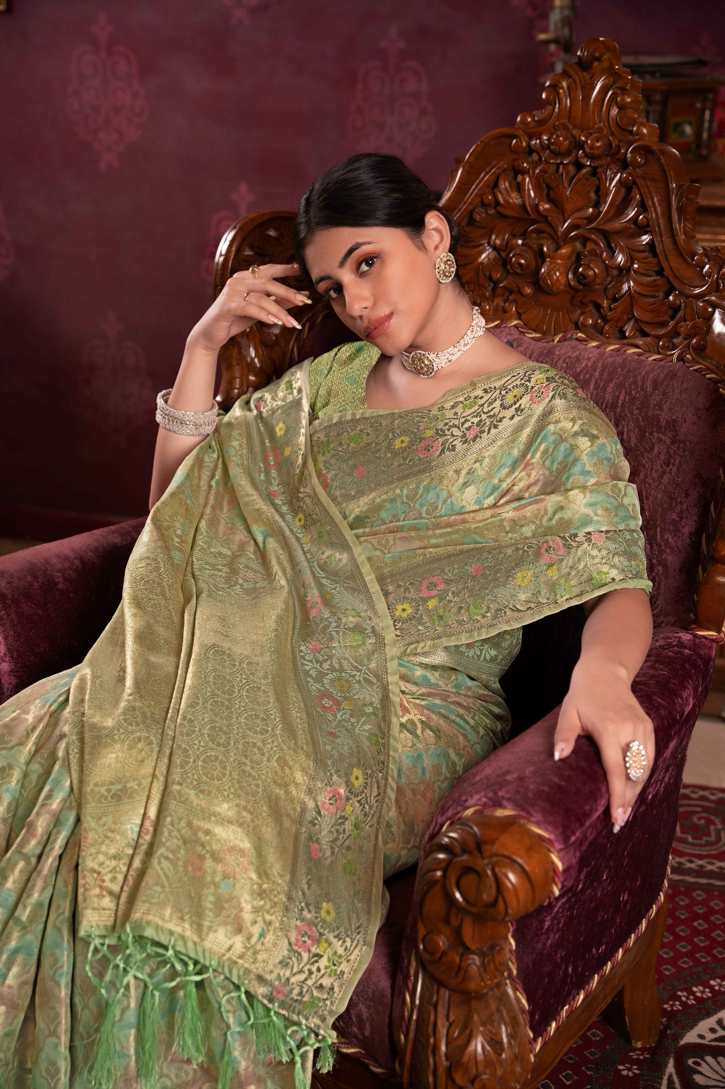 Pista Color Organza Silk Saree With Beautiful Zari Woven Work