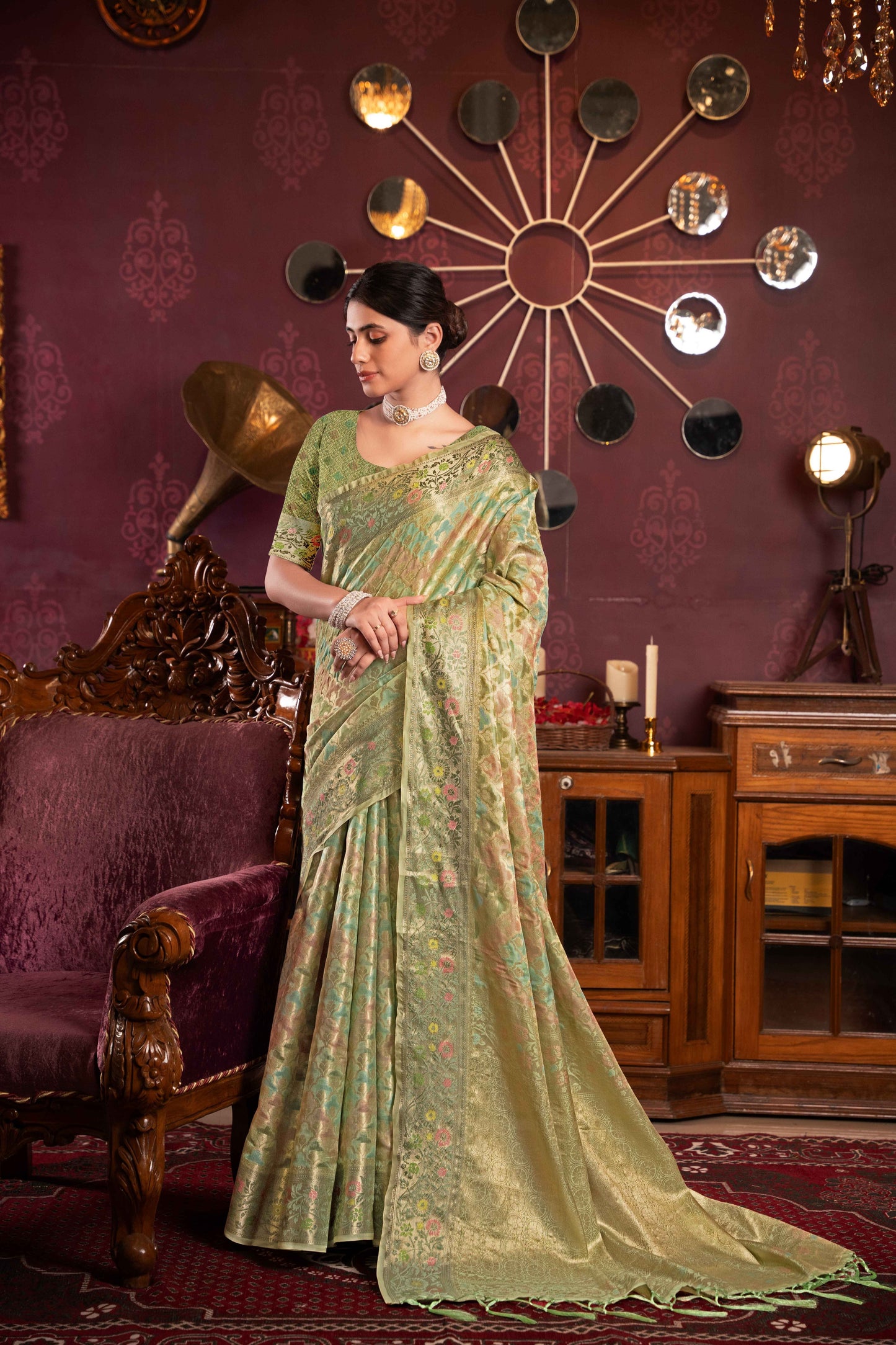 Pista Color Organza Silk Saree With Beautiful Zari Woven Work