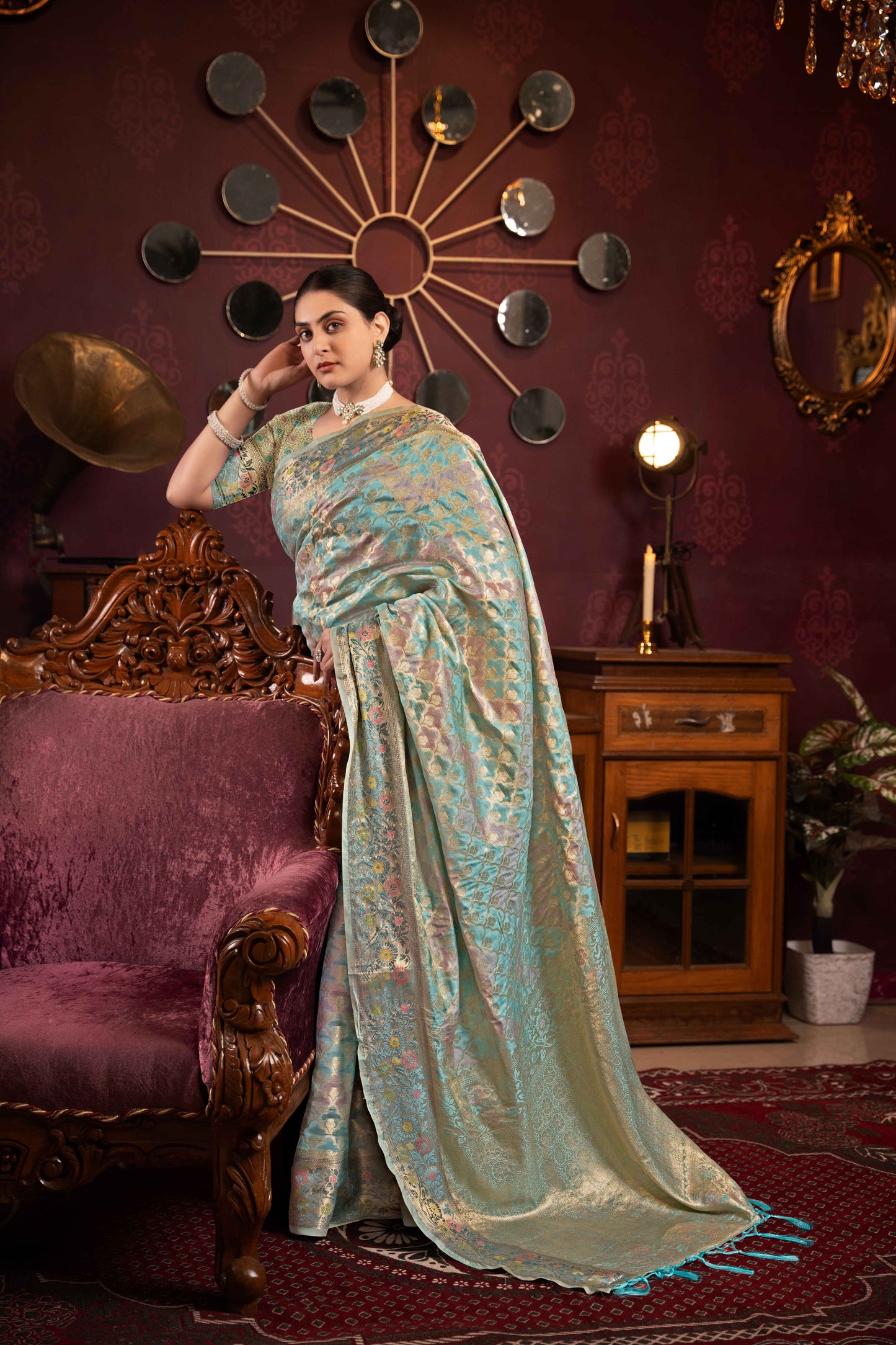 Sky Color Organza Silk Saree With Beautiful Zari Woven Work