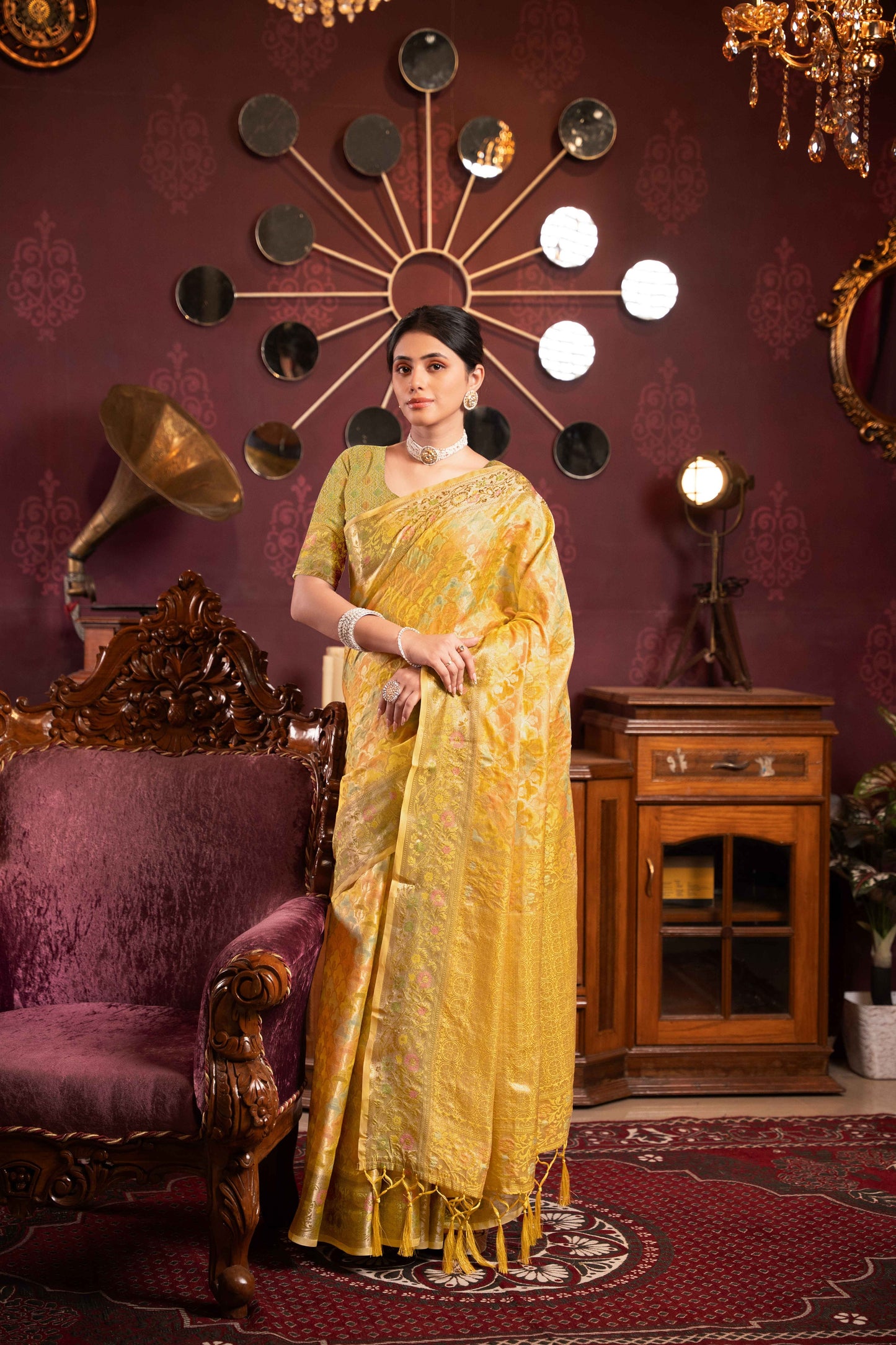 Yellow Color Organza Silk Saree With Beautiful Zari Woven Work