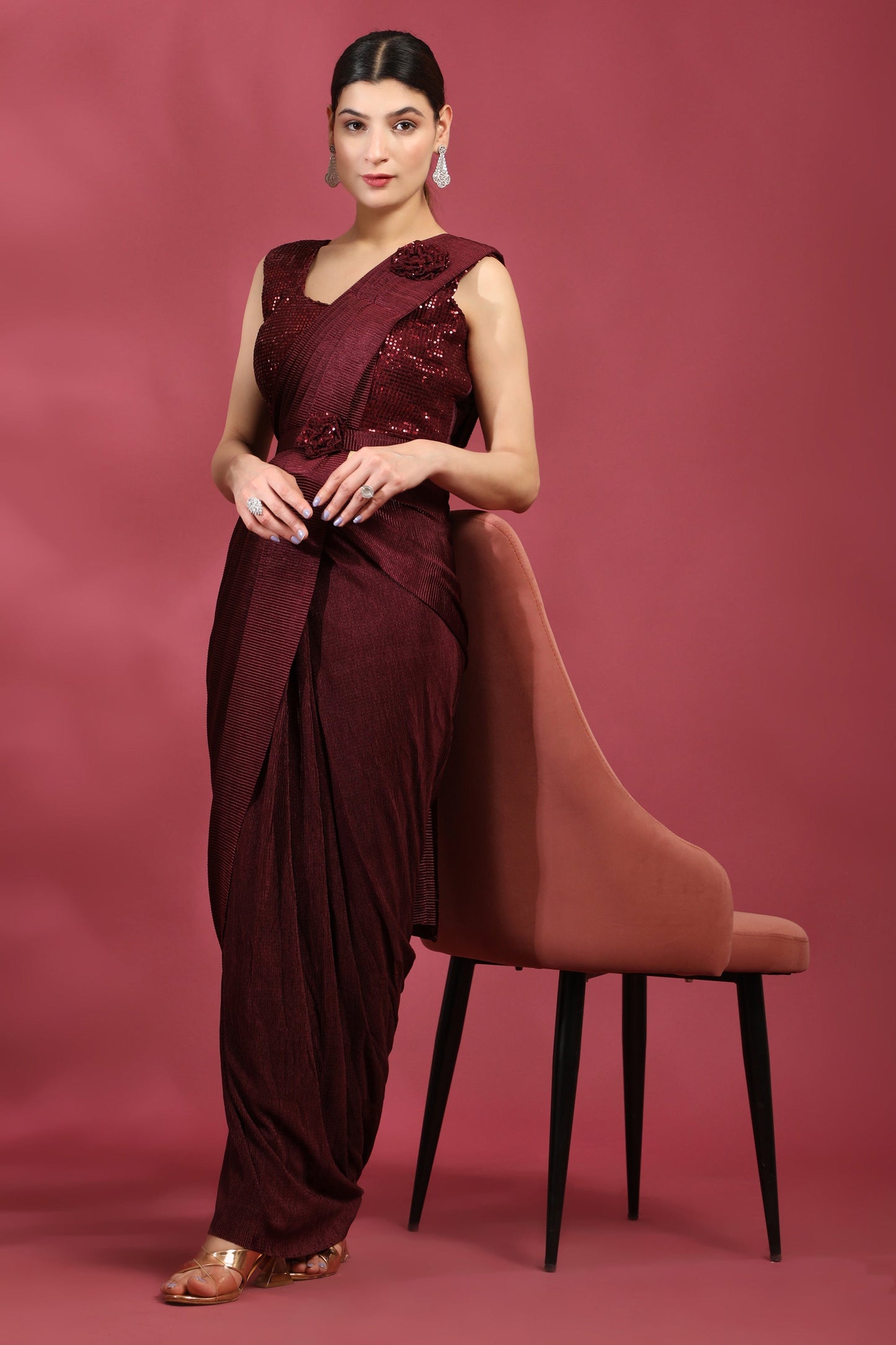 Maroon Color  Pleasant Crush Lycra Ready To Wear Saree