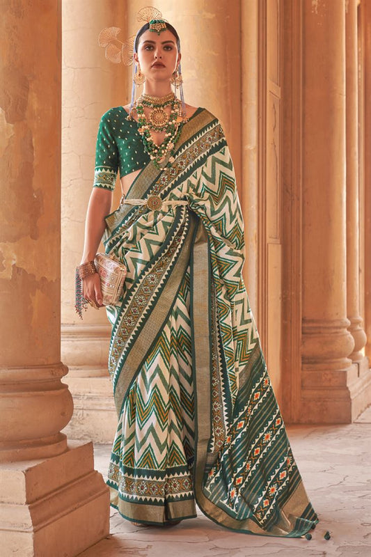 Casual Look Art Silk Fabric Dark Green Color Intricate Saree