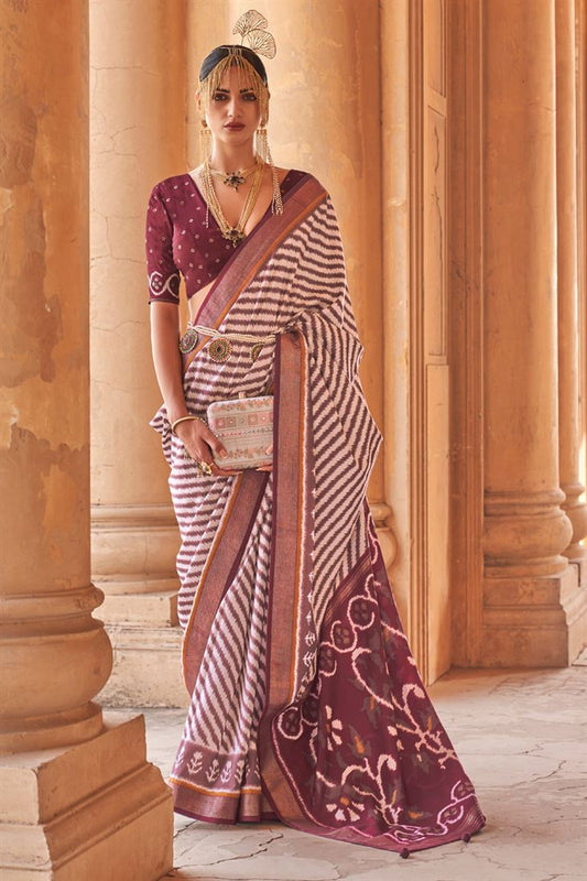 Casual Wear Art Silk Fabric Brown Color Pleasance Saree