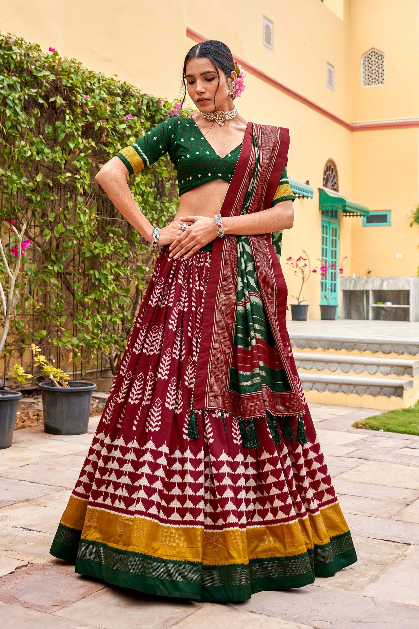 Function Wear Green Color Aristocratic Art Silk Fabric Lehenga Suit