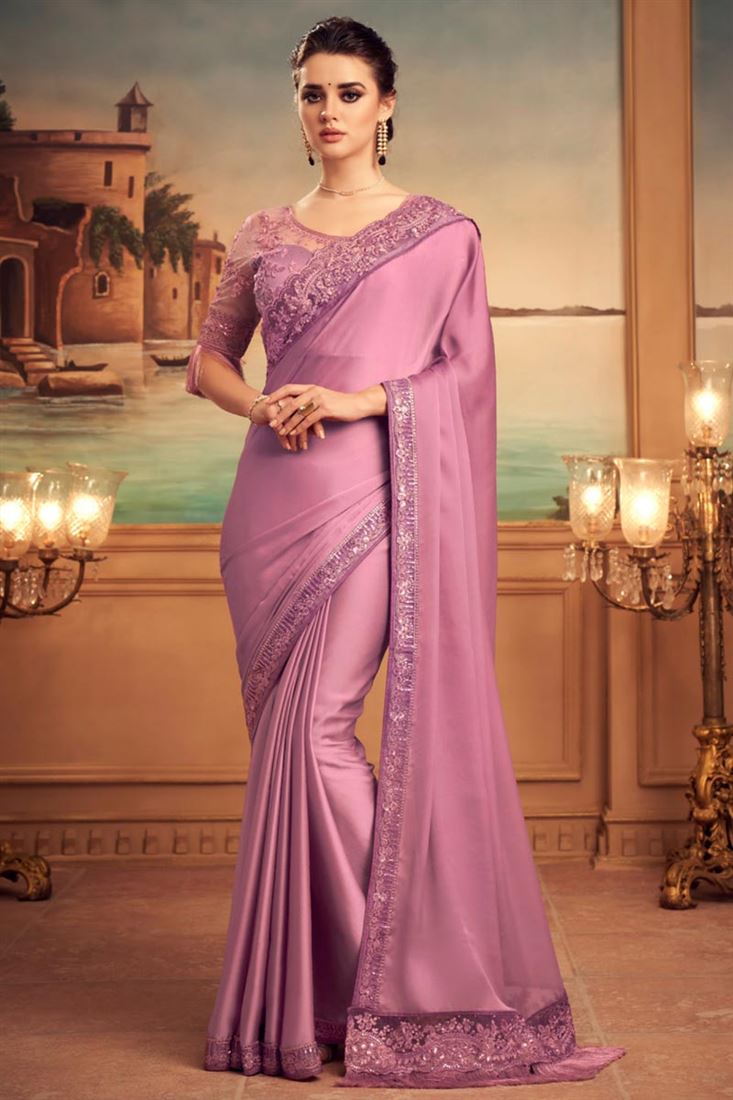 Art Silk Fabric Party Wear Trendy Saree In Pink Color