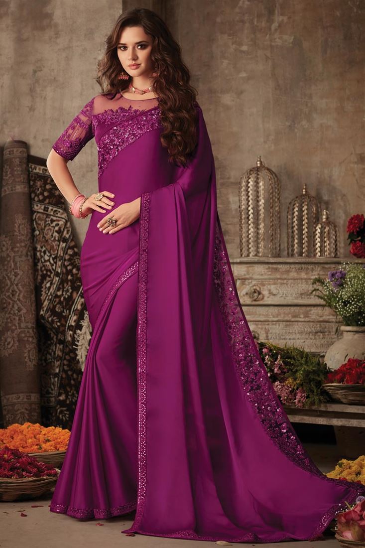 Purple Art Silk Fabric Wedding Wear Designer Saree With Embroidered Blouse