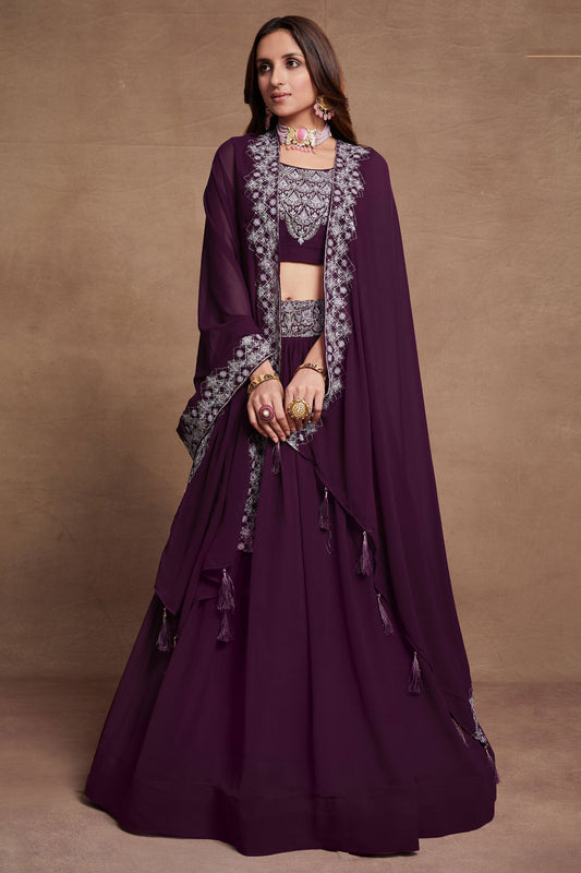 Sangeet Wear Embroidered Lehenga Choli In Purple Color Georgette Fabric