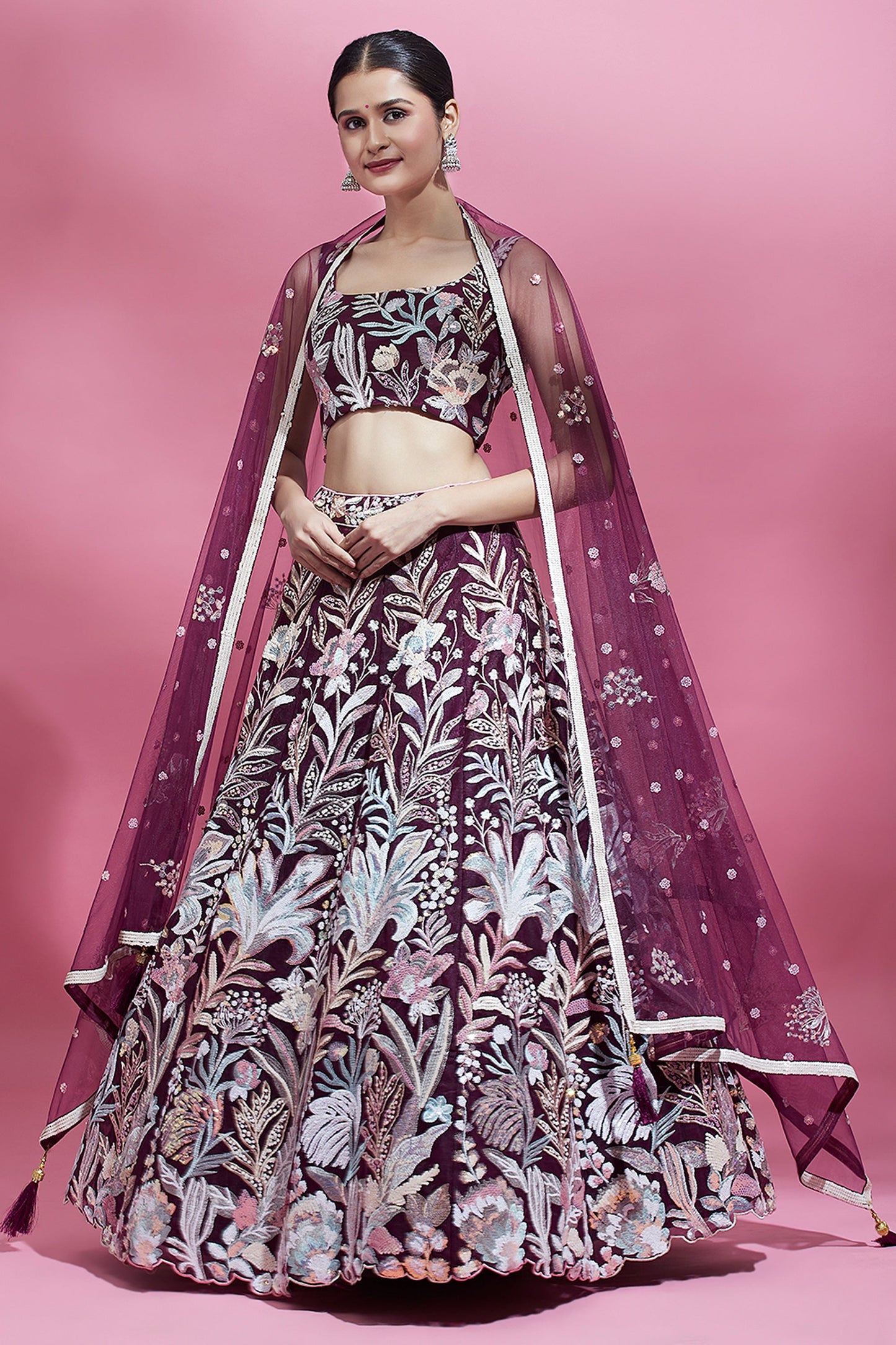 Burgundy Color Net Fabric Occasion Wear Sequins Work Lehenga Choli