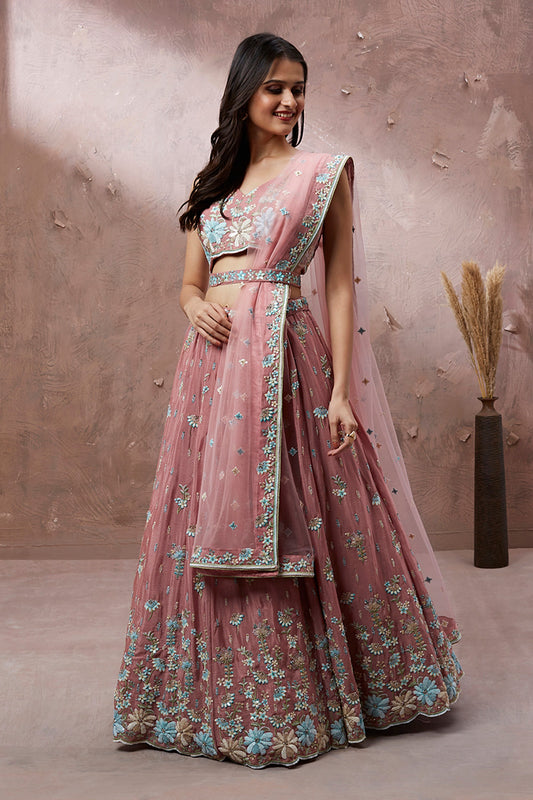 Sequins Work Georgette Wedding Wear Lehenga In Pink Color With Ravishing Blouse