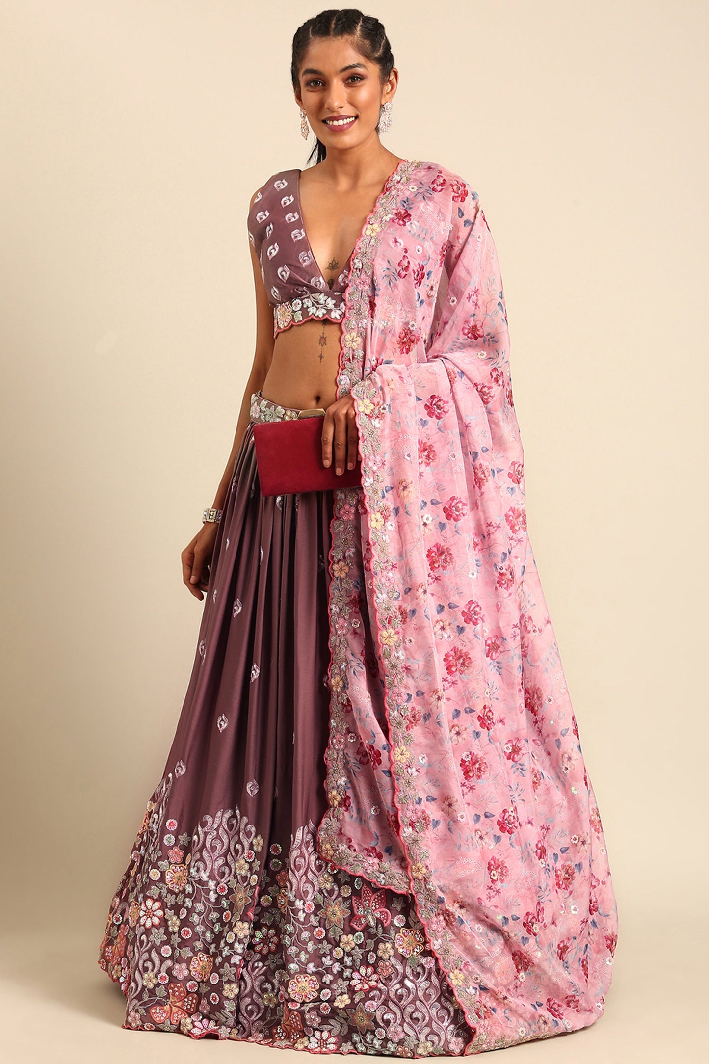 Georgette Fabric Pink Designer 3 Piece Sequins Work Lehenga Choli