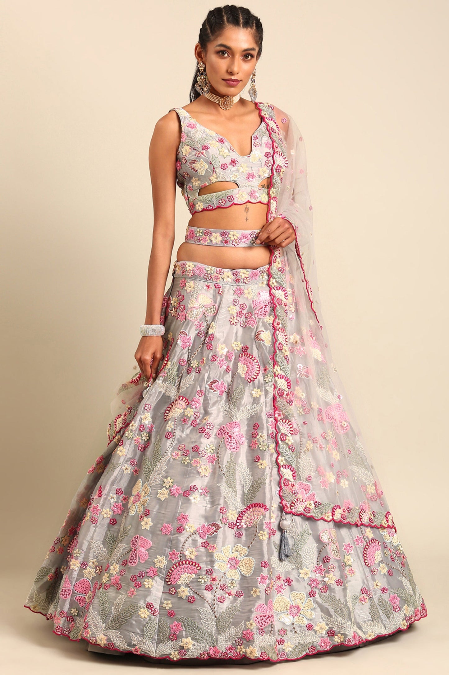 Grey Sequins Work Designs Wedding Wear Lehenga And Enigmatic Blouse