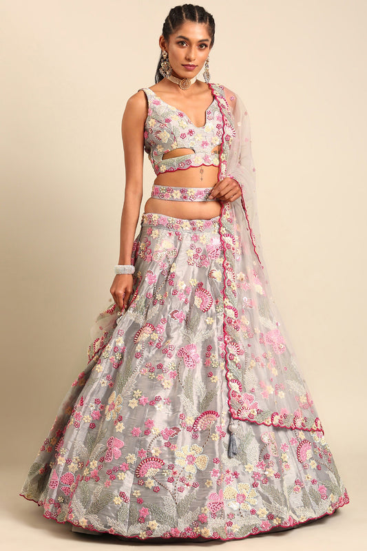 Grey Sequins Work Designs Wedding Wear Lehenga And Enigmatic Blouse