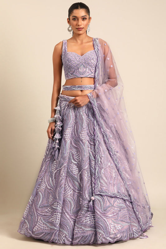 Sequins Work Lavender Net Fabric Festive Wear Lehenga Choli