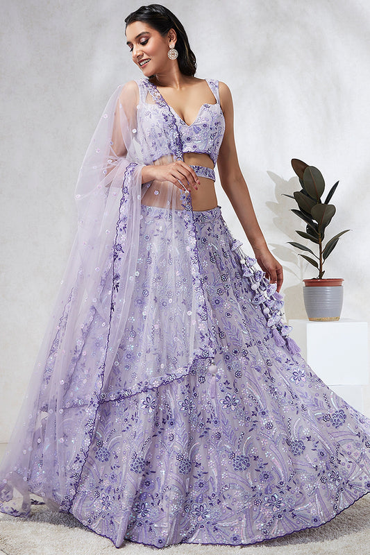 Lavender Color Georgette Fabric Heavy Sequins Work Sangeet Wear Designer Lehenga Choli