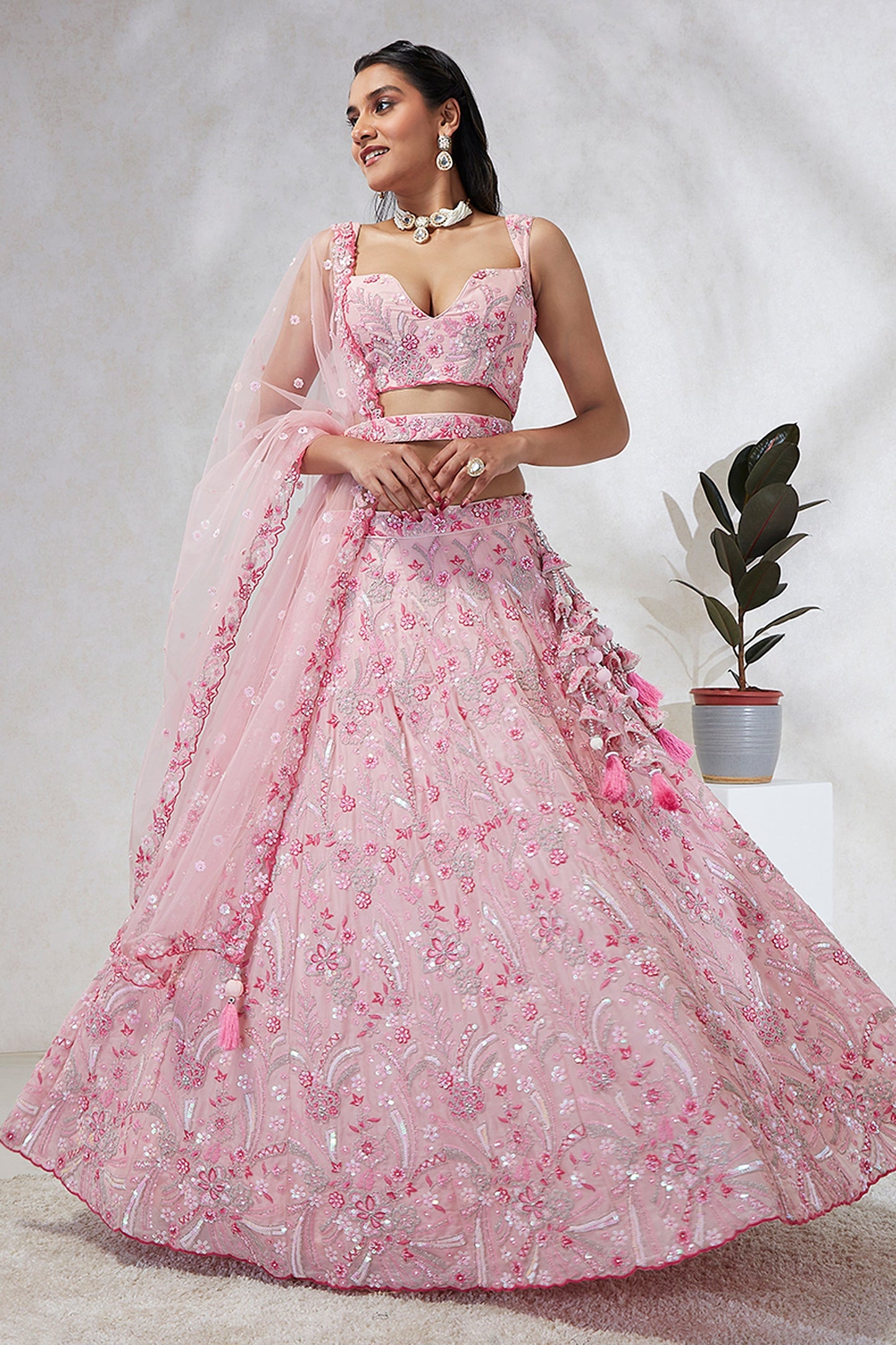 Pink Georgette Fabric Occasion Wear Sequins Work Lehenga Choli