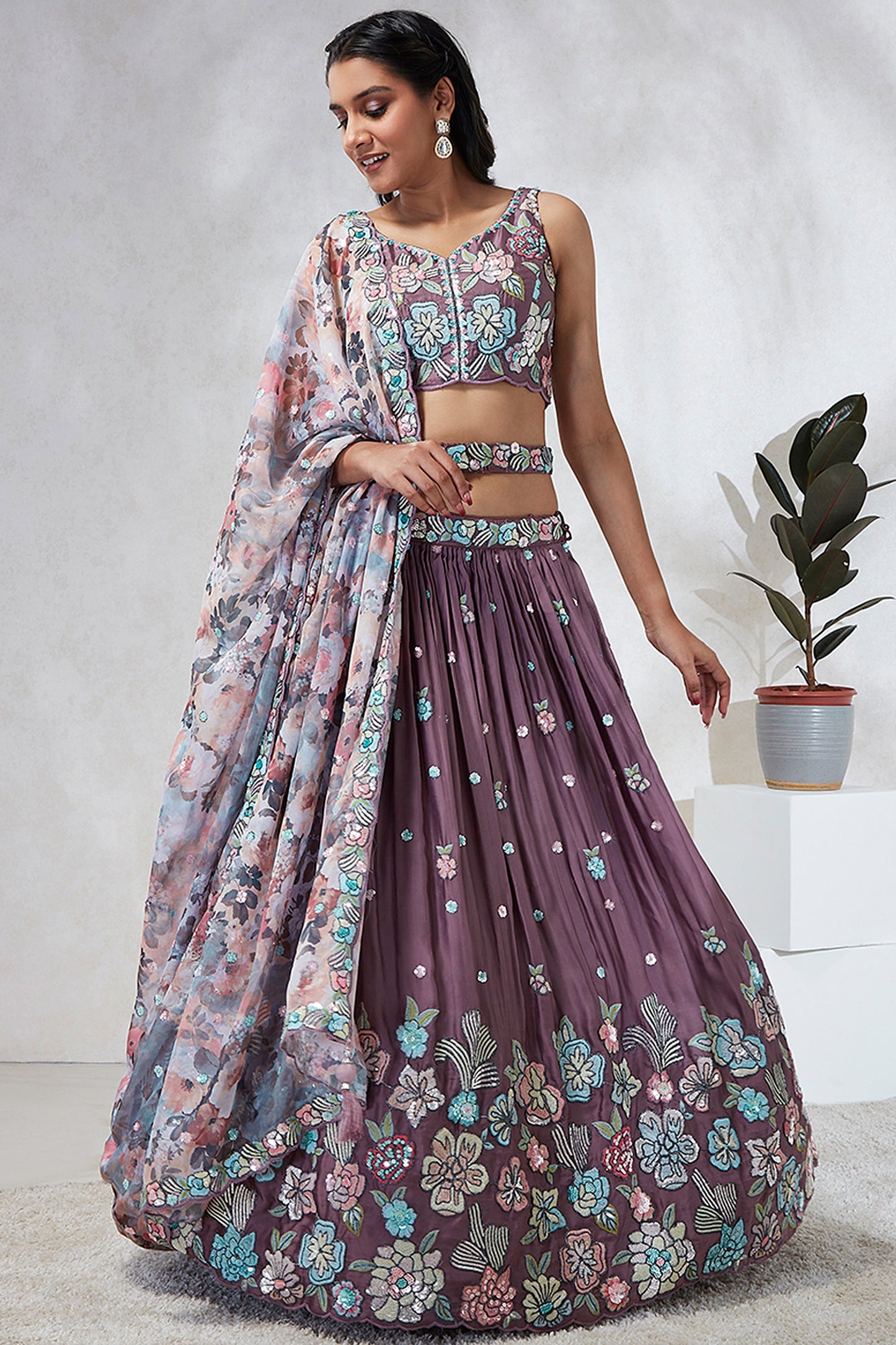 Lavender Color Sangeet Wear Designer Sequins Work Georgette Fabric Lehenga Choli