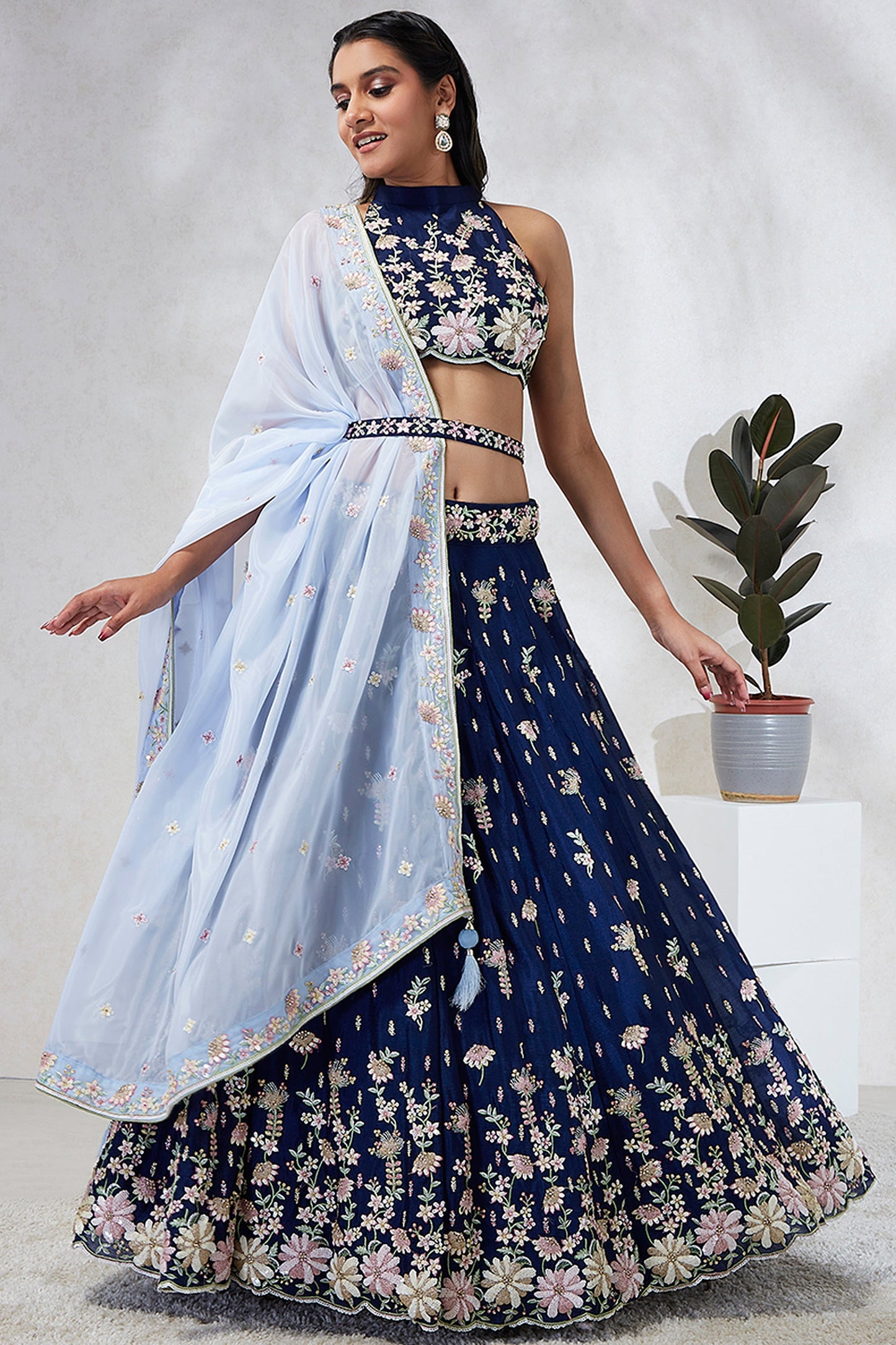 Navy Blue Georgette Sangeet Wear Sequins Work Chaniya Choli