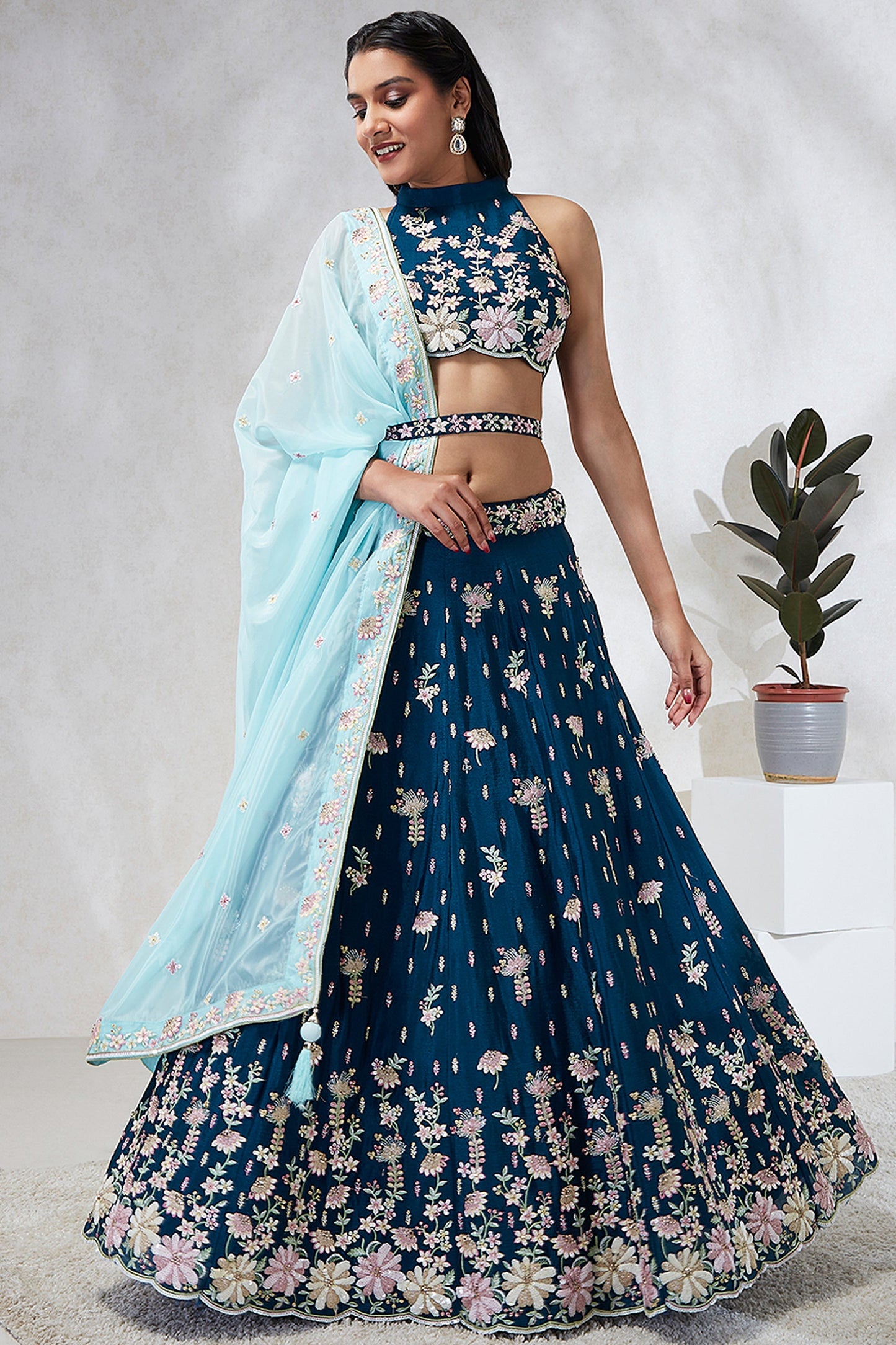 Occasion Wear Teal Sequins Work Lehenga In Georgette Fabric With Designer Blouse