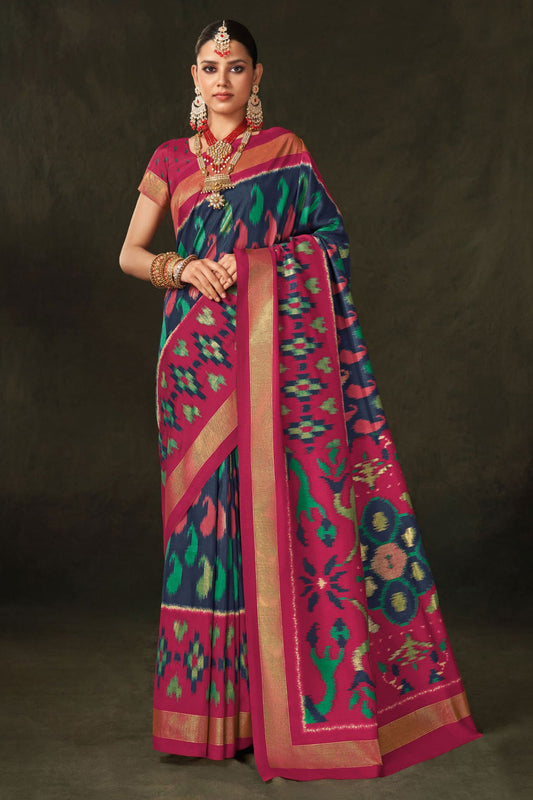 Art Silk Fabric Navy Blue Color Patterned Saree With Printed Work